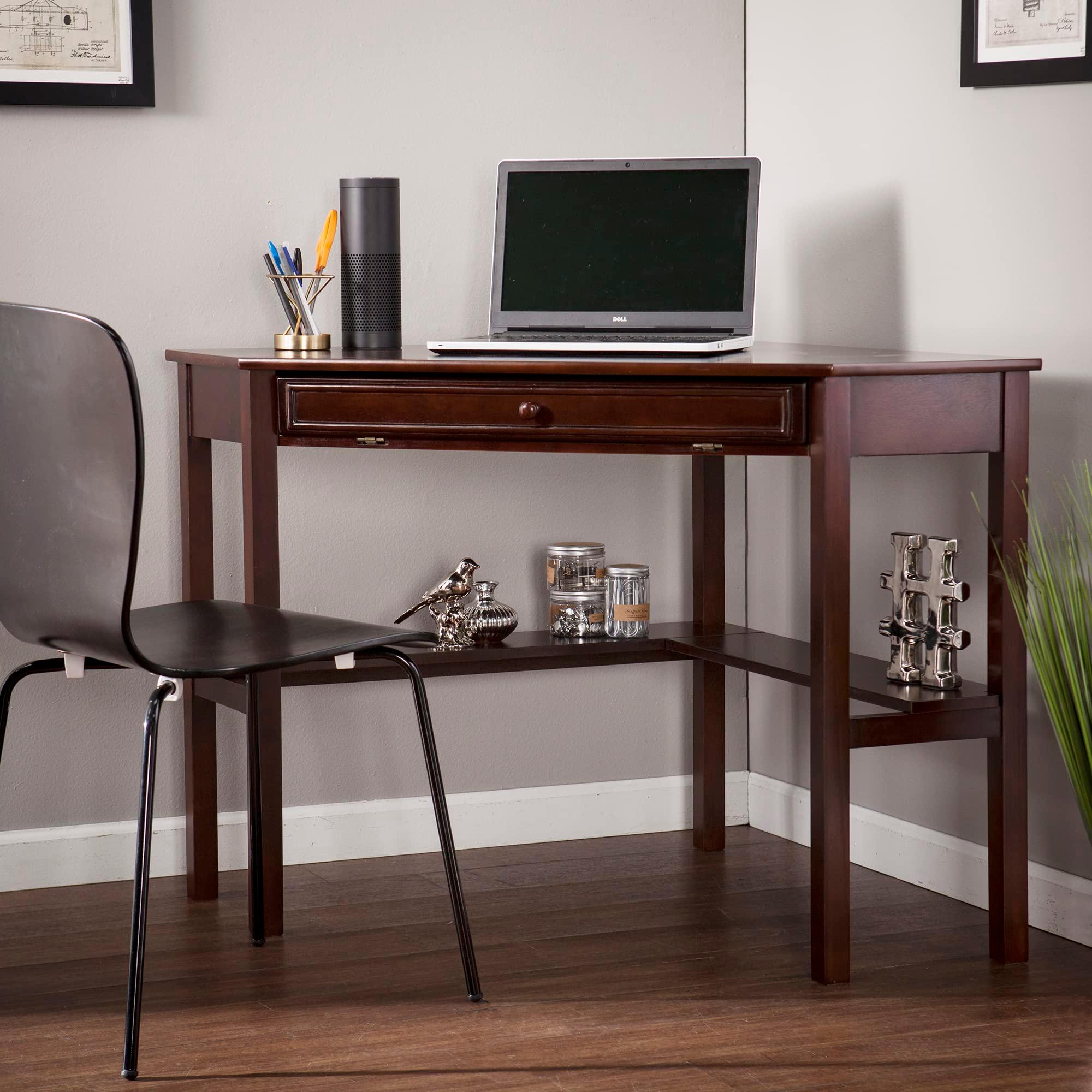 SEI Furniture Space Saving Corner Computer Slide Out Keyboard Tray Desk, Espresso - Image 2