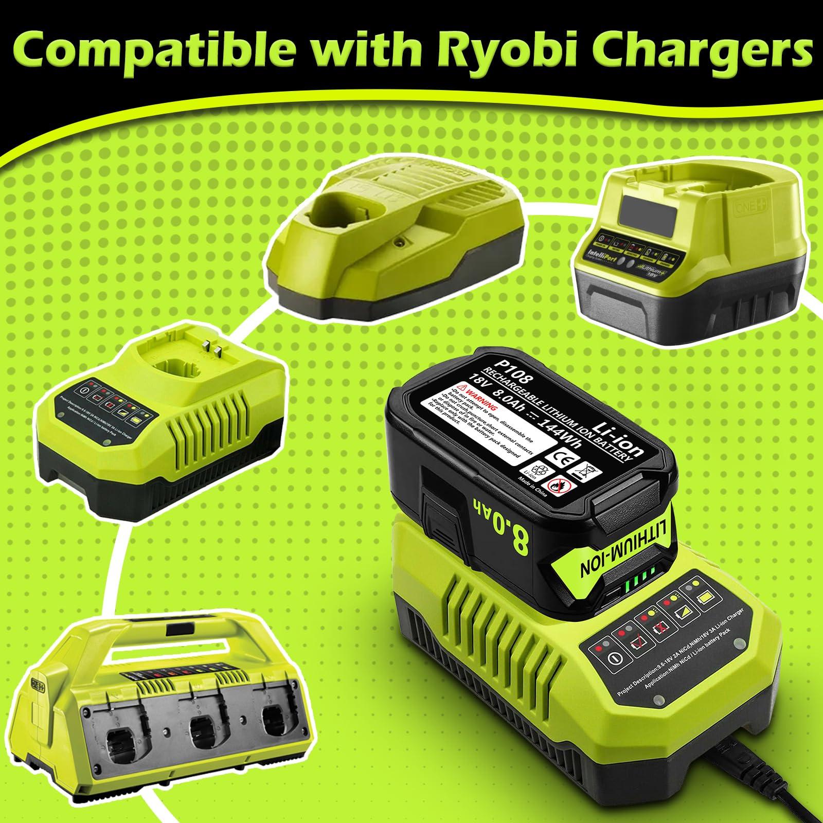 KINGTIANLE 8.0Ah 18V Battery for Ryobi: Replacement Compatible with Ryobi 18V Battery ONE+ Lithium-ion P108 P102 P103 P105 P107 P189 Cordless Power Tools, 2 Pack - Image 4