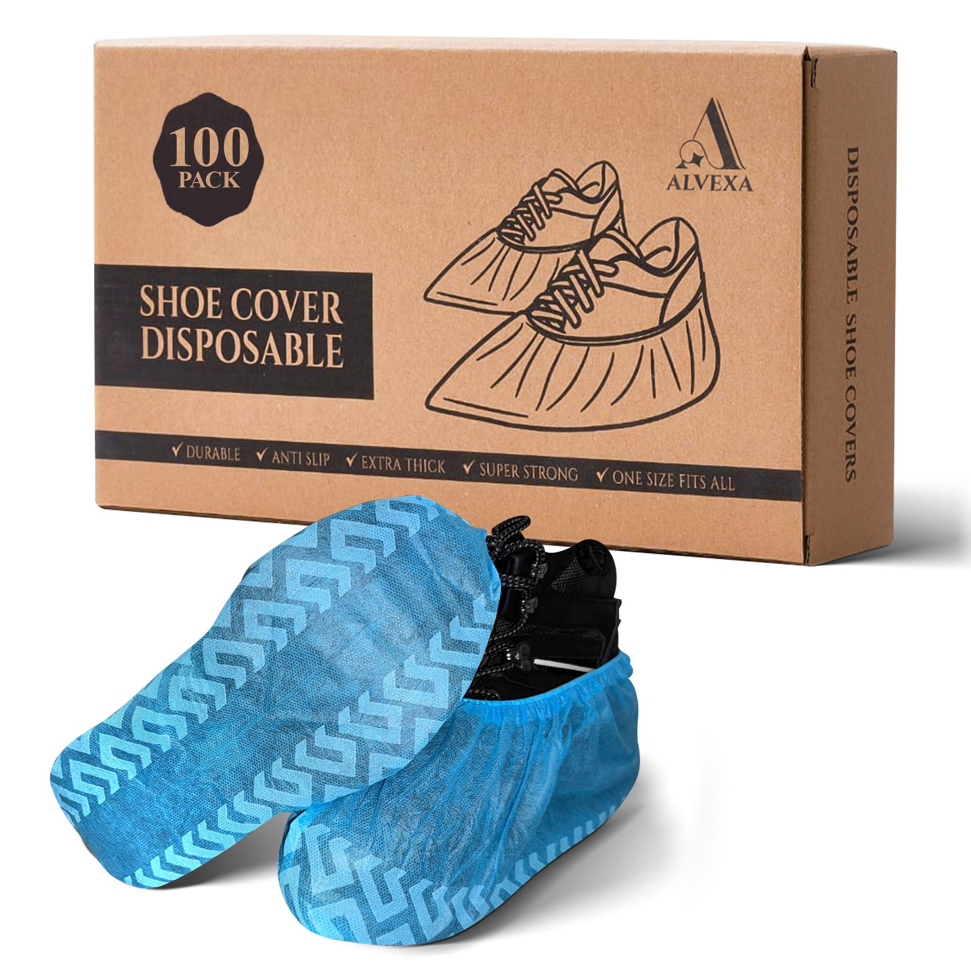 ALVEXA Recycable Shoe Covers Disposable – 100Pcs Booties for Shoe cover, Blue Shoe Covers for Indoors Fits Up To 11 US Men and 13 US Women Size Recyclable Non-Woven Fabric