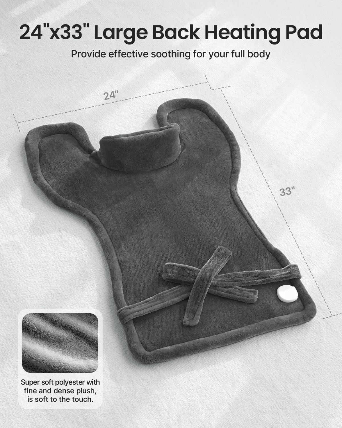 RENPHO Electric Heating Pad for Back Pain Relief, Birthday Gifts for Women Men Mom Dad, FSA HSA Eligible, Large Heat Pad for Neck and Shoulders, Fast Heating, 24"x33", ETL Certified, Gray - Image 7