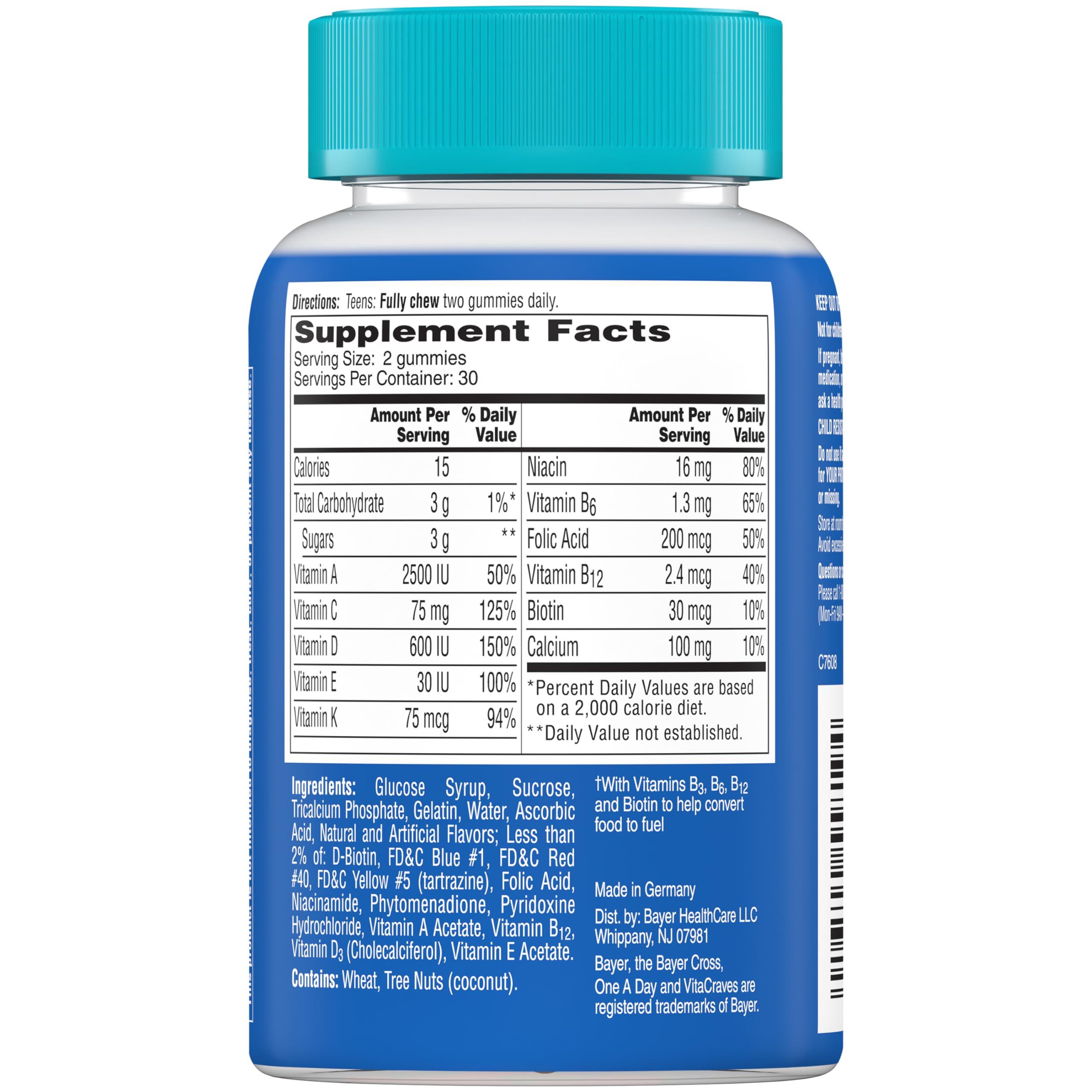 One A Day Teen for Him Multivitamin Gummies, Gummy Multivitamins with Vitamin A, C, D, E and Zinc for Immune Health Support, Physical Energy & more, 60 Count - Image 4