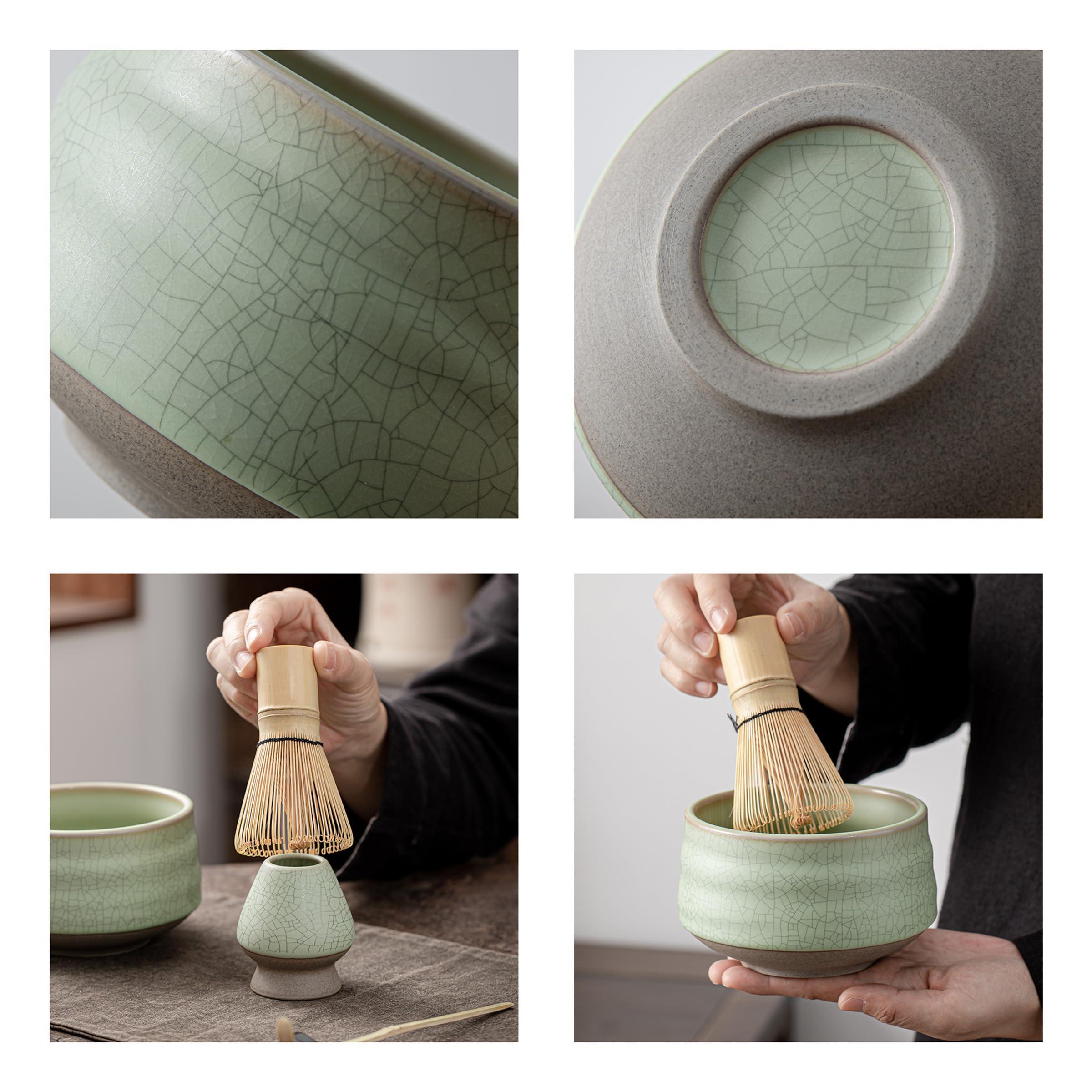 TEANAGOO Matcha Whisk Set Green,10 Pcs Matcha Set,Matcha Kit for Ceremony,Matcha Tea Set With Tray,Matcha Whisk Set and Ceramic Bowl with Scoop/Sifter,Used for Making Breakfast,Gift for Matcha Lover - Image 4