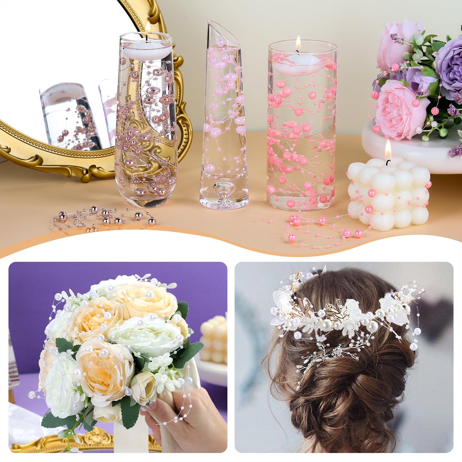 40 Pcs Artificial Floating Beads Pearls String, Bright Gold and Silver 8+3mm Faux Pearl Bead Strings for Centerpieces Vases Filler, Wedding Crafts Party Home Table Decor - Image 5