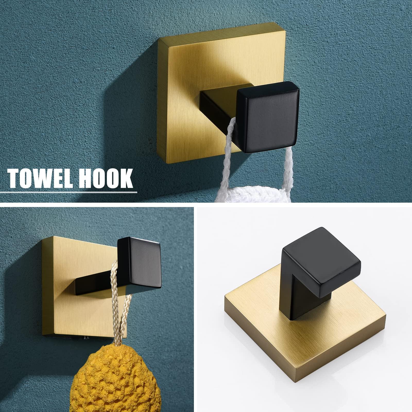 YACVCL 5 Pieces Bathroom Hardware Set, Black and Gold Towel Bar Set, 23.6 inch Towel Bar Hand Towel Holder Wall Mounted Stainless Steel - Image 6
