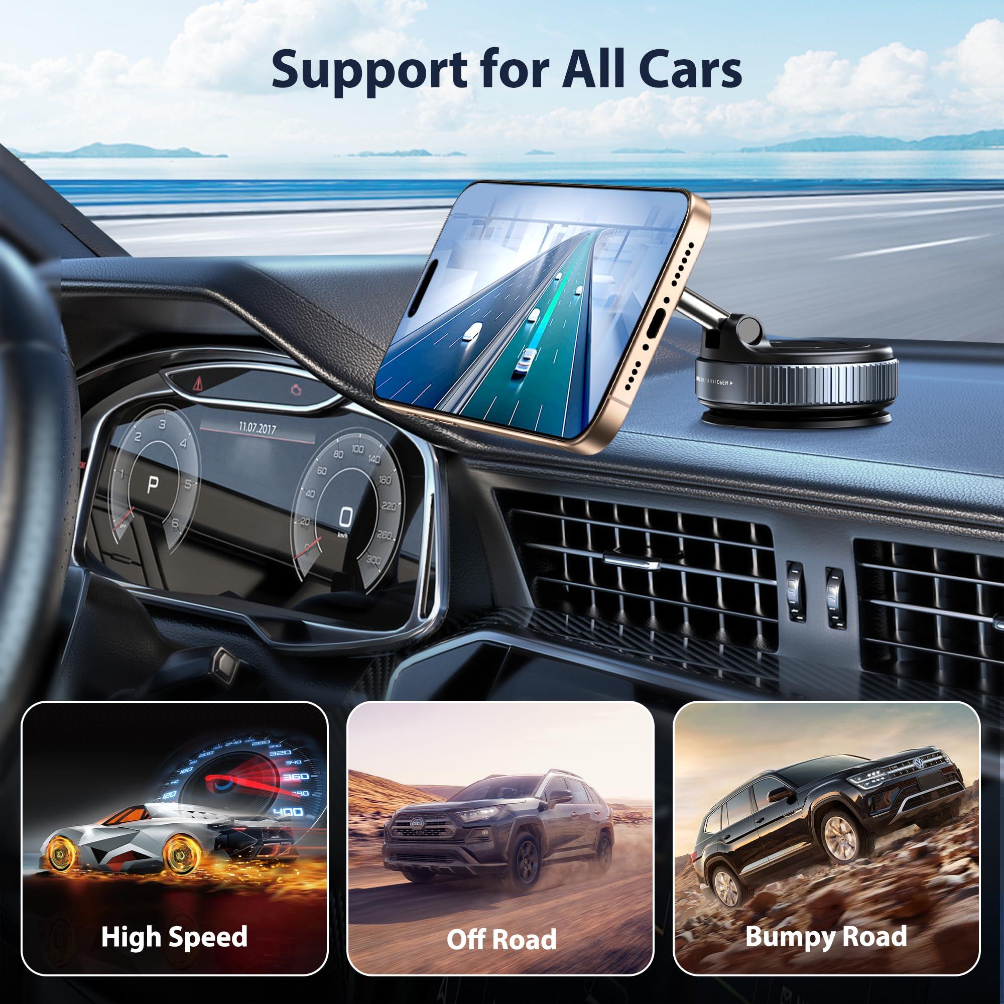 CreaDream Car Phone Mount for Magsafe, Ultra Strong Vacuum Magnetic Suction Cup Cell Phone Holder with 360° Rotation, Foldable Phone Holders for Your Car, Car Accessories for All Smartphones（Black） - Image 6