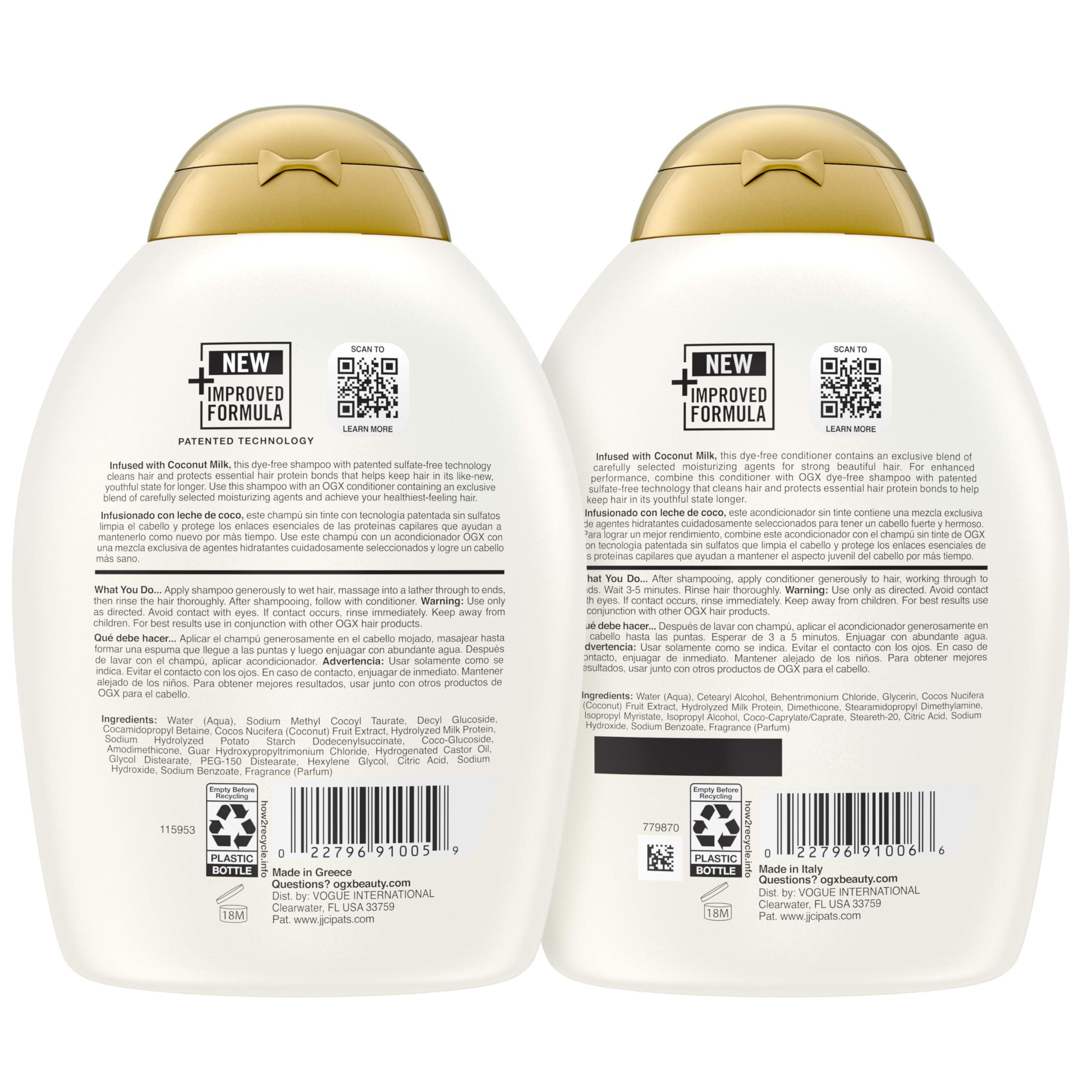 OGX Nourishing + Coconut Milk Shampoo & Conditioner Set, Hydrating & Restoring, Moisturizes for Soft Hair After the First Use, Sulfate-Free Surfactants, 2 Items, 2 x 13 fl. Oz - Image 7