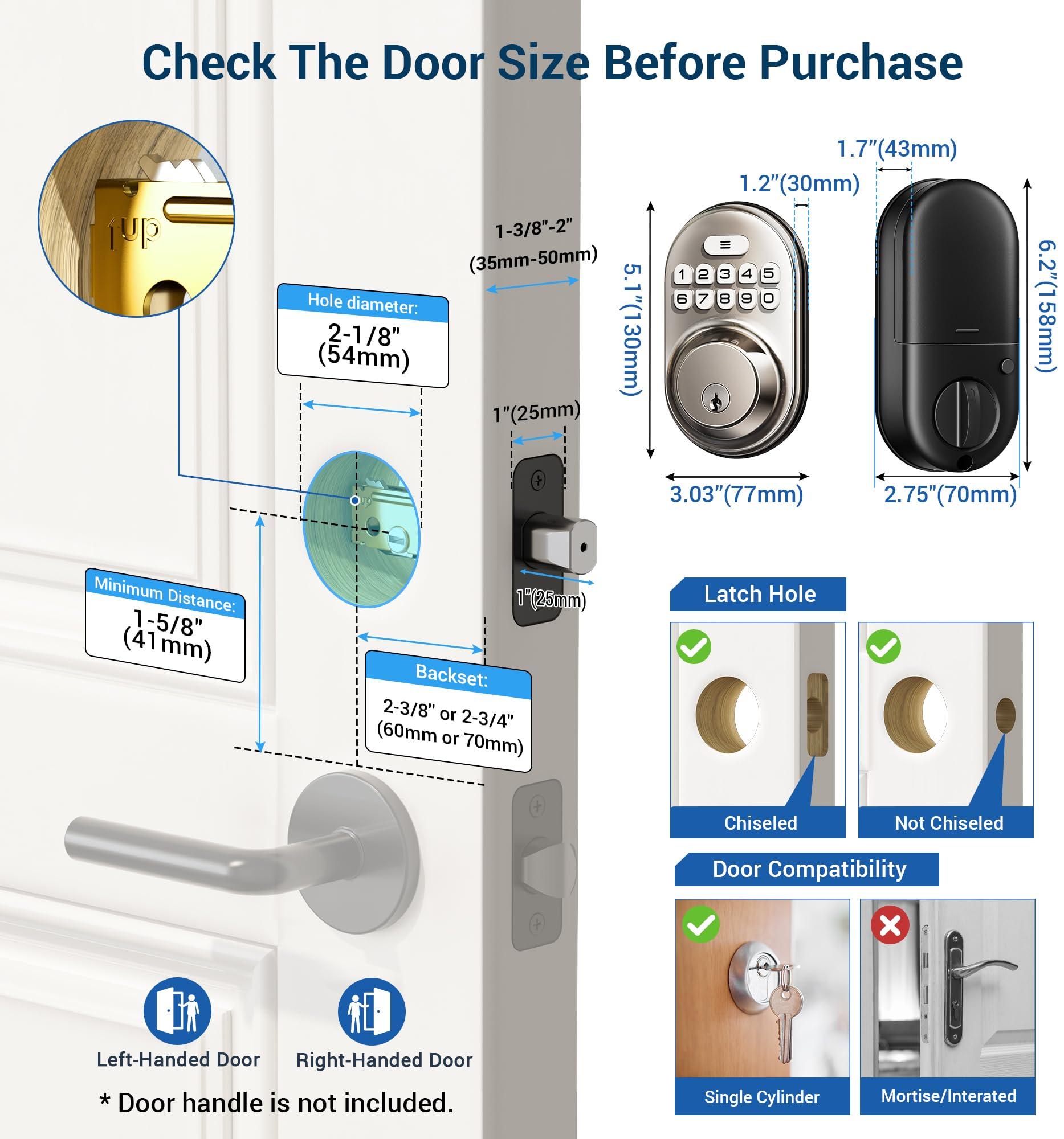 Veise Keyless Entry Door Lock, Electronic Keypad Deadbolt, Keyed Entry, Auto Lock, Anti-Peeking Password, Back Lit & Easy Installation Design, Satin Nickel - Image 6