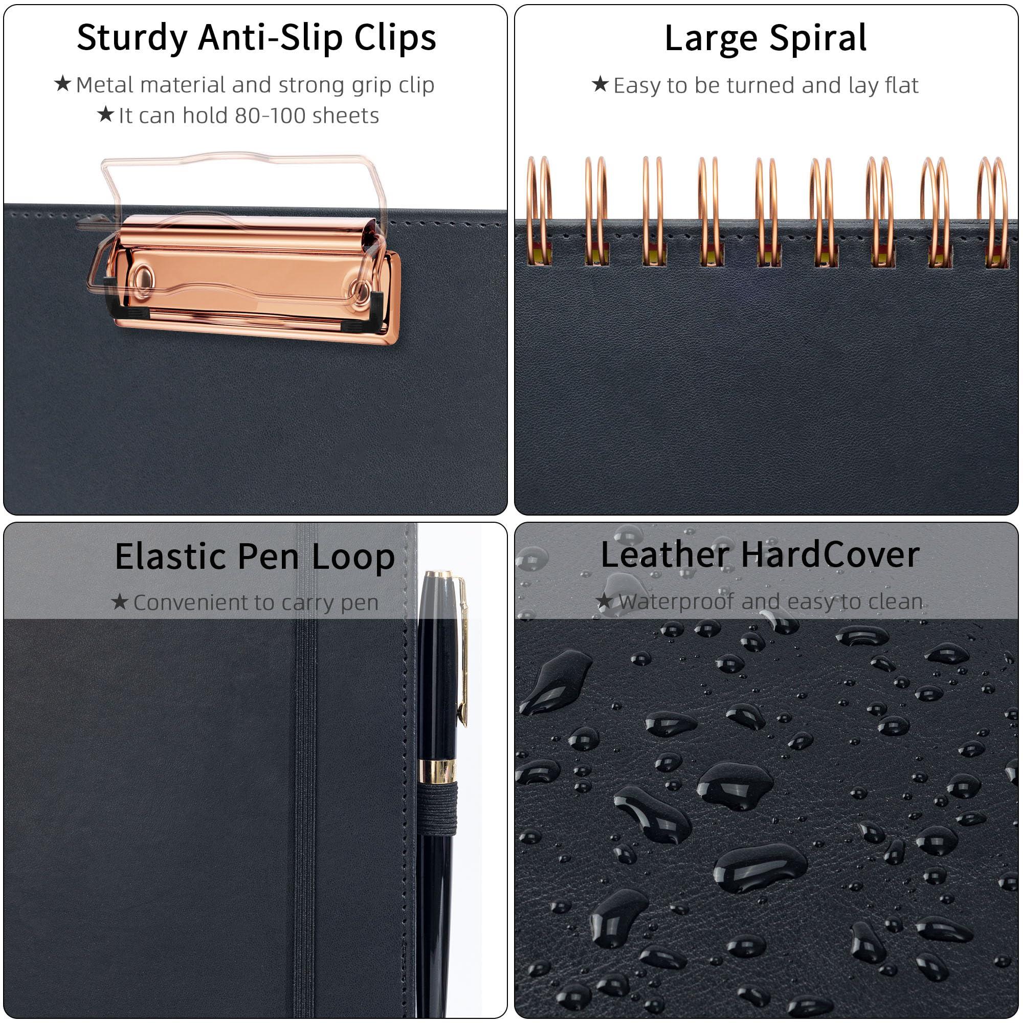 Ospelelf Leather Clipboard Folio with Notepad for Letter Size, Spiral Clipboard Folder with Storage Zipper Pouch, 5 Folders with 10 Pockets, 39 Divider Label Stickers, Pen Loop Series (Black) - Image 4