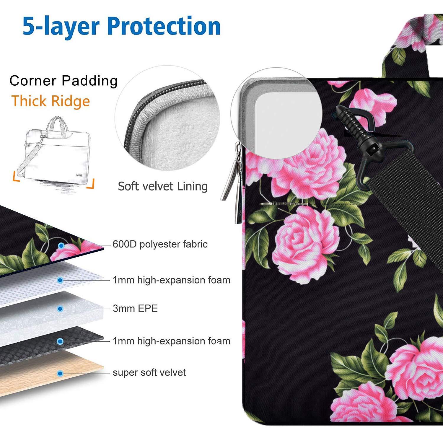 Laptop Shoulder Bag 13 13.3 14 Inch Case Compatible with MacBook Pro 14 2025-2021 M4/M3/M2/M1, Mac Air/pro 13-13.3 Inch and Most Popular 13-14 Notebooks,Spill-Resistant Briefcase,Peony - Image 3