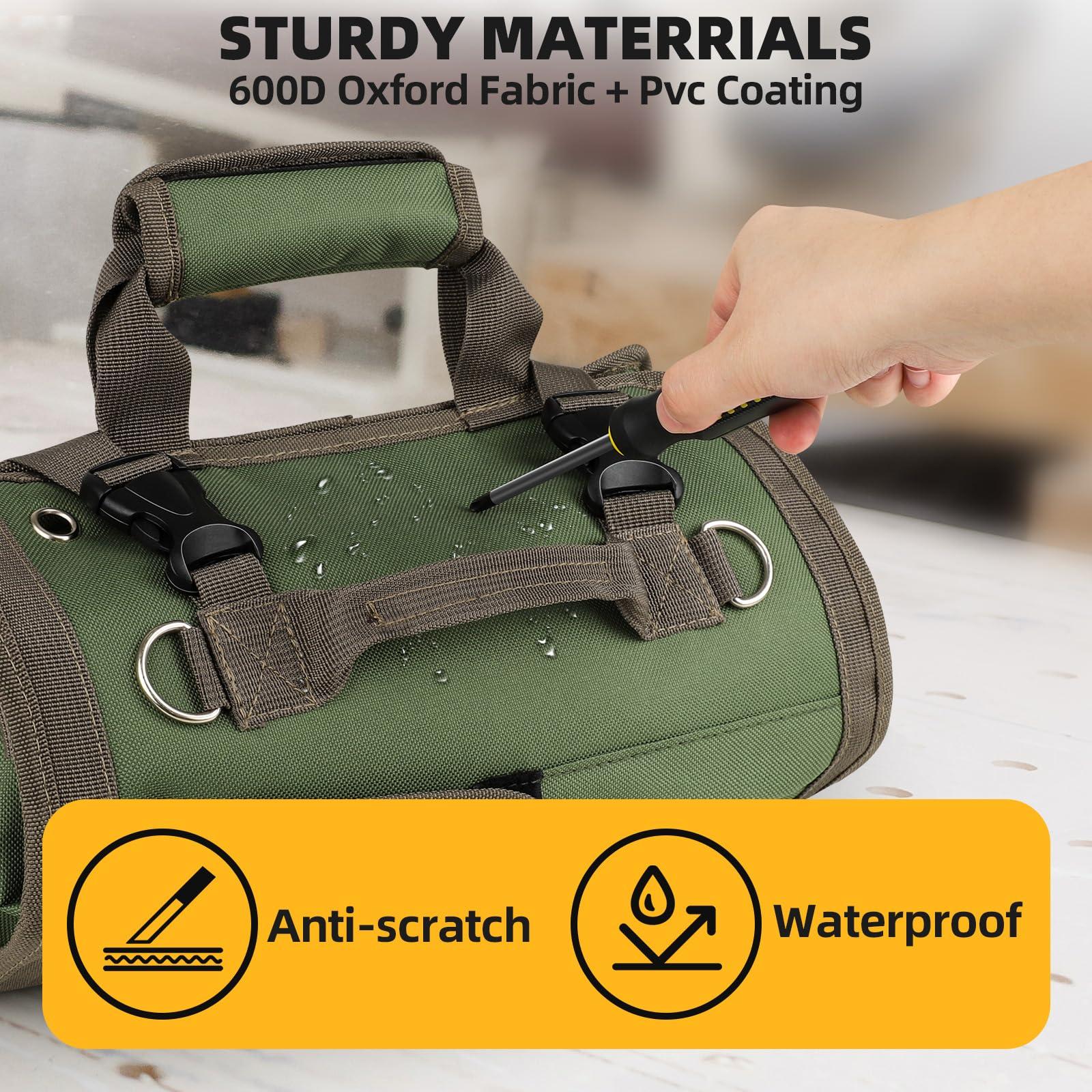 Tool Bag Roll Up, UUP Heavy Duty Rolled Empty Tool Storage Organization, Portable Foldable Rollup Organizer with 2 Small Pouches, Rollable Carrying Toolbag, Dad Men Mechanic Birthday Gifts, Army Green - Image 7
