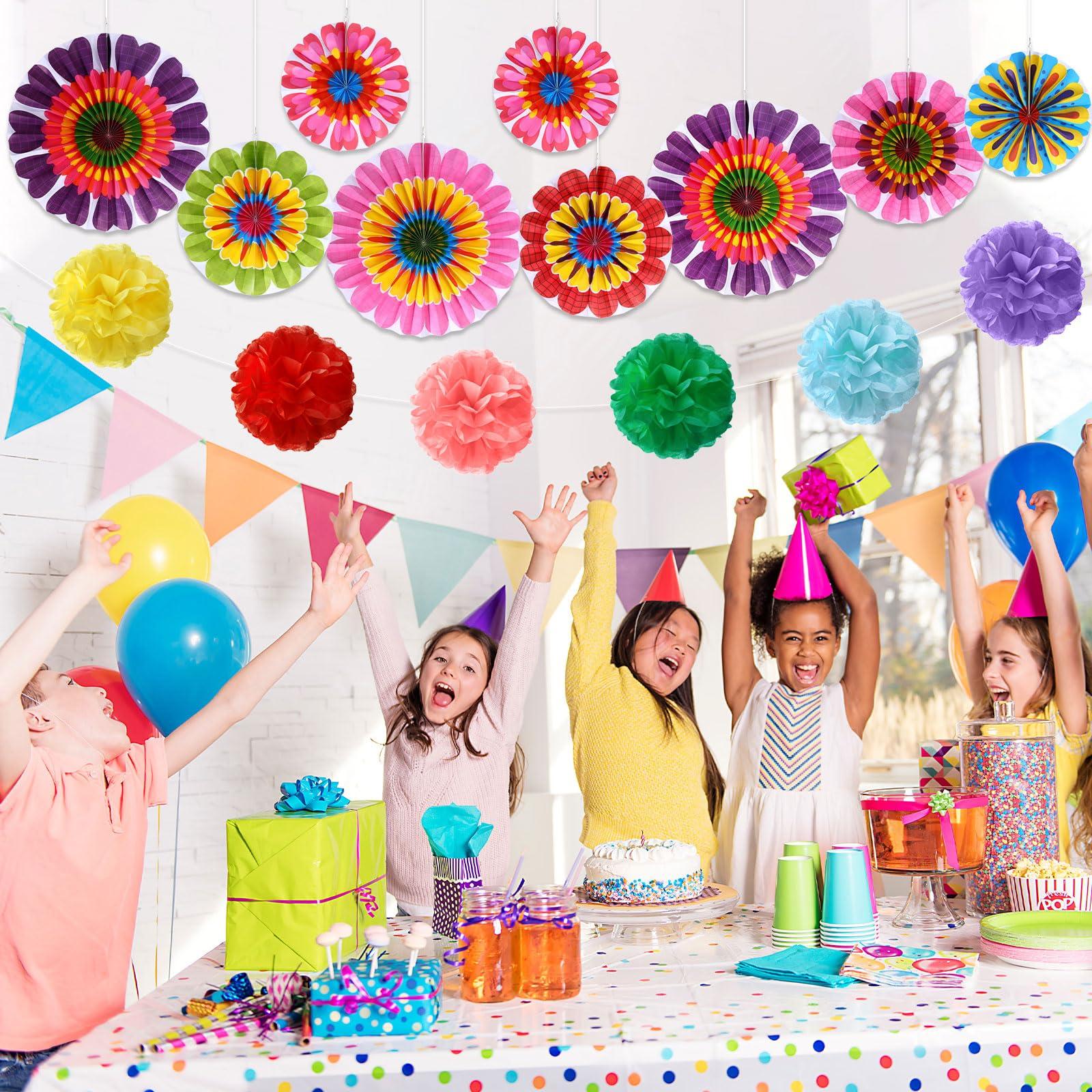 Outus 21 Pcs Spring Flower Hanging Paper Fans Flower Paper Fans Classroom Decorations Springtime Summer Tissue Pom Poms for Ceiling Wedding Birthday Party Supply Classroom Decor(Spring Flower) - Image 6