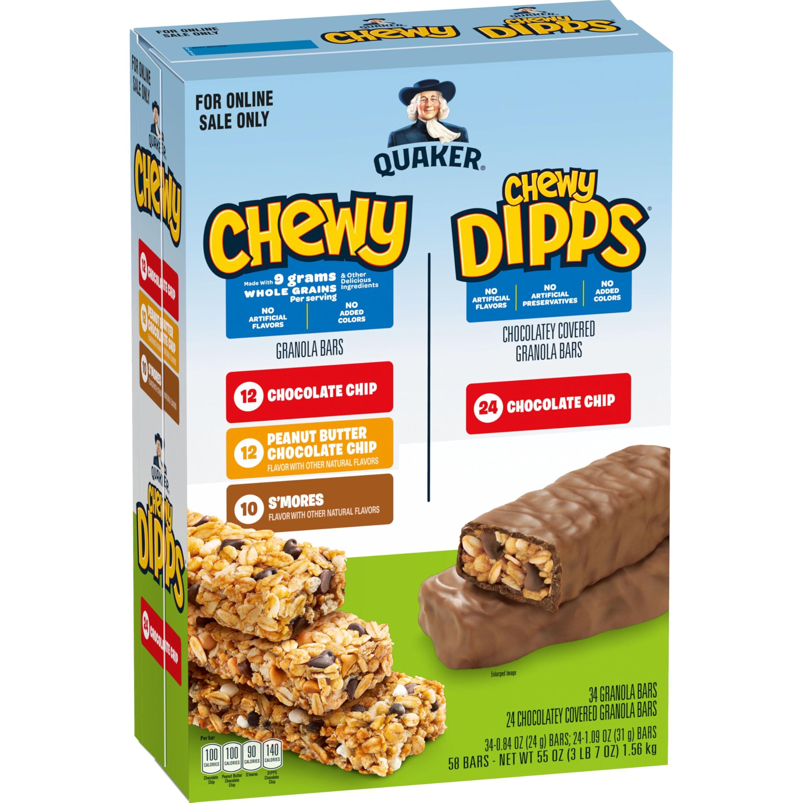 Quaker Chewy Granola Bars, Chewy & Dipps Variety Pack, 58 Count