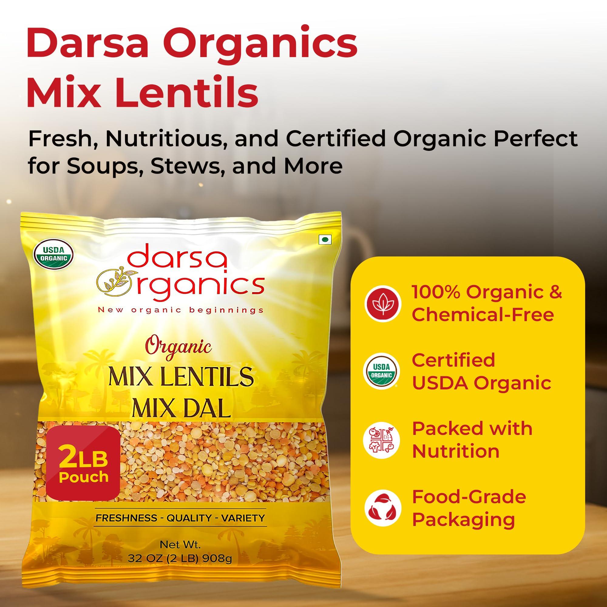 Darsa Organics Mix Lentils 2 lb – USDA Organic, Non-GMO, Kosher Mixed Dal – High Protein Indian Red Lentil Blend for Soup, Stews, Curry & Snacks – Chemical-Free, Premium Quality, Food-Grade Packaging - Image 3