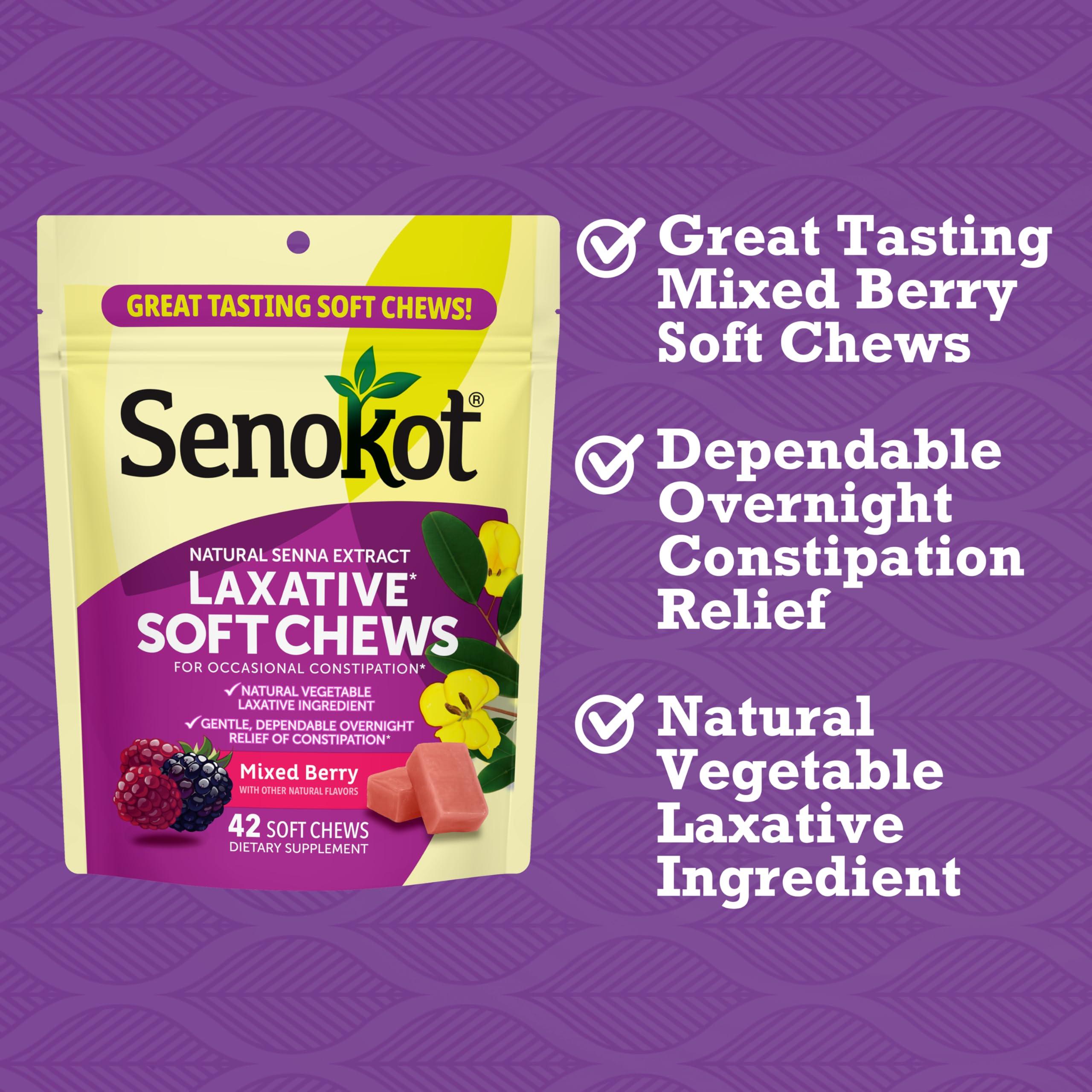 Senokot Laxative Soft Chews, Overnight Constipation Relief with Senna Extract, 42 Mixed Berry Chews - Image 3