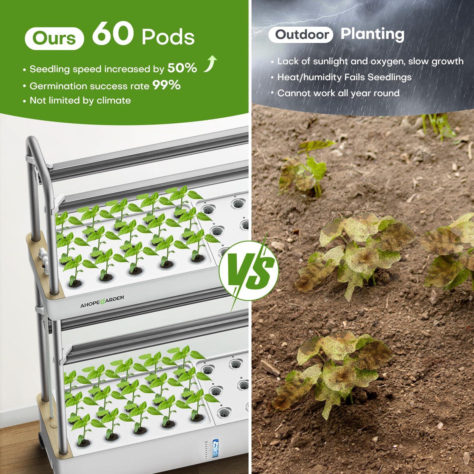Ahopegarden Indoor Garden Hydroponics Growing System Kit: 60 Pods Vertical Garden with LED Grow Light - Plant Germination Kit Aeroponic Veggie Flower Fruit Growth with Smart Socket & Pump System - Image 3