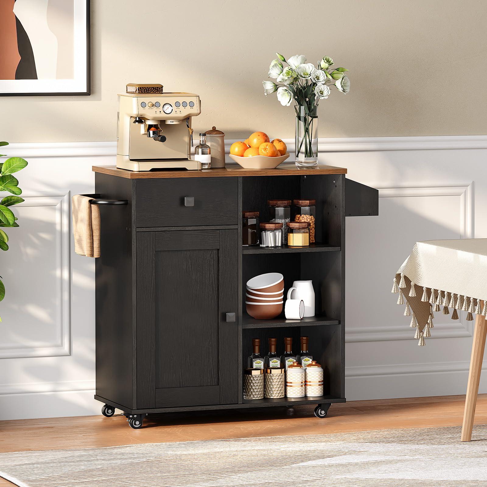 HOOBRO Kitchen Island, Storage Cabinet with Drawer, Kitchen Cart with Spice and Towel Rack, Saving Space, Easy Assembly, for Living Room, Rustic Brown and Black FB12ZD01 - Image 4