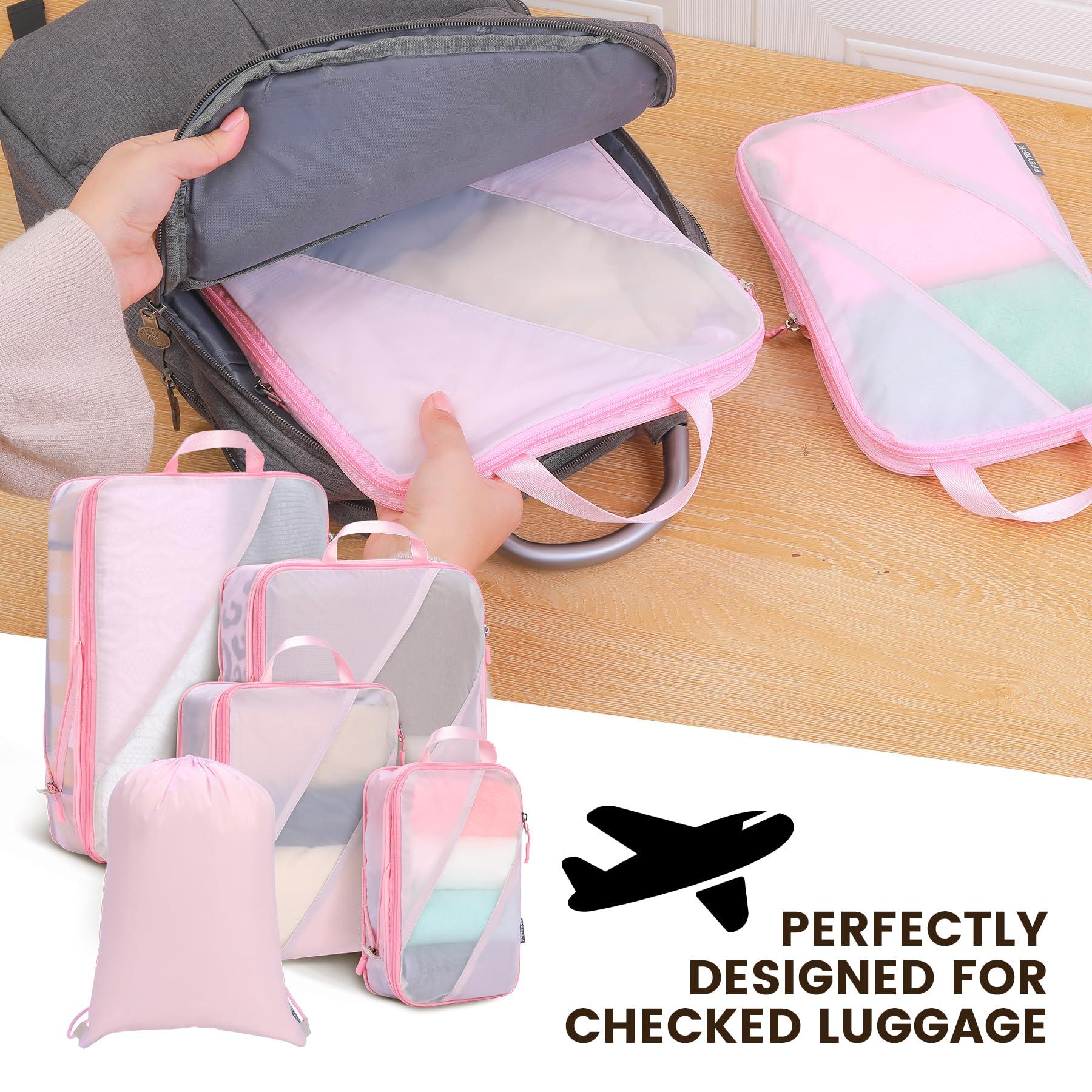 PFEYRPK Compression Packing Cubes Set of 6, Travel Luggage Organizer for Suitcase, Packing Organizers for Travel Accessories, Breathable See Through Mesh, Durable Lightweight with Shoe Bags - Image 5
