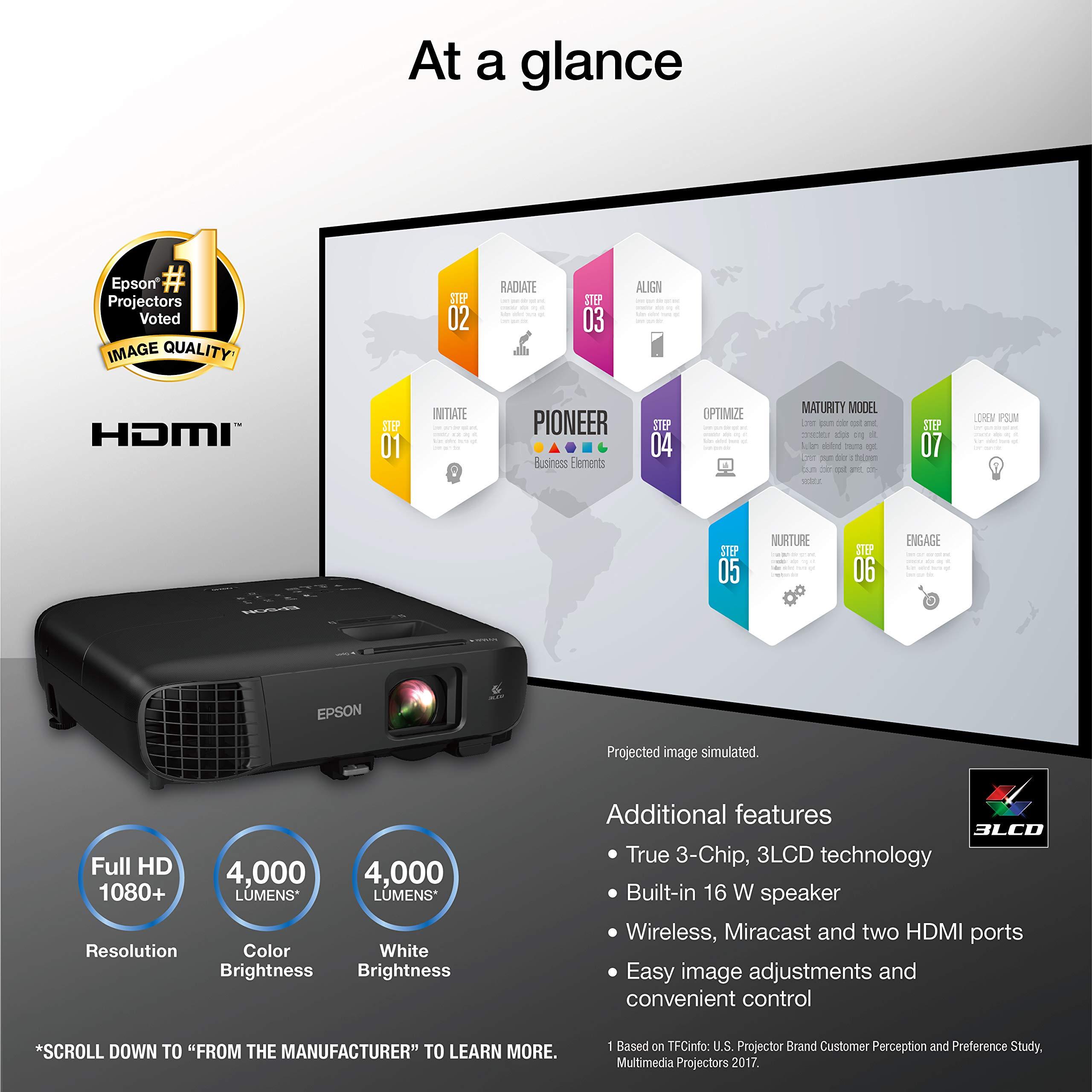 Epson Pro EX9240 3-Chip 3LCD Full HD 1080p Wireless Projector, 4,000 Lumens Color and White Brightness, 2 HDMI Ports, Built-in Speaker, 16,000:1 Contrast Ratio. Full 1-Year Limited Warranty (Renewed) - Image 2
