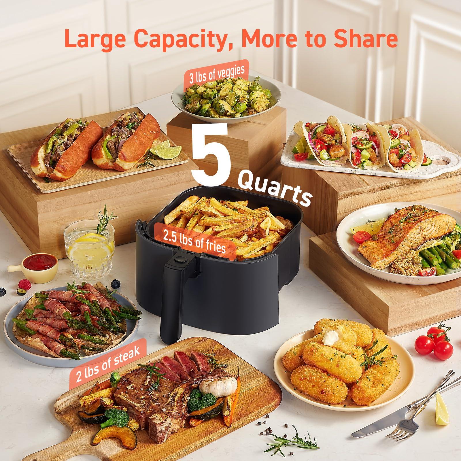 COSORI Air Fryer Pro 9-in-1, Compact 5QT, 450℉: Half Time & Chef-Grade Cook, One-Wipe Clean Glass Panel, 130+ In-App Recipes with Nutritional Info, Nonstick & Dishwasher-Safe Basket, Gray - Image 3