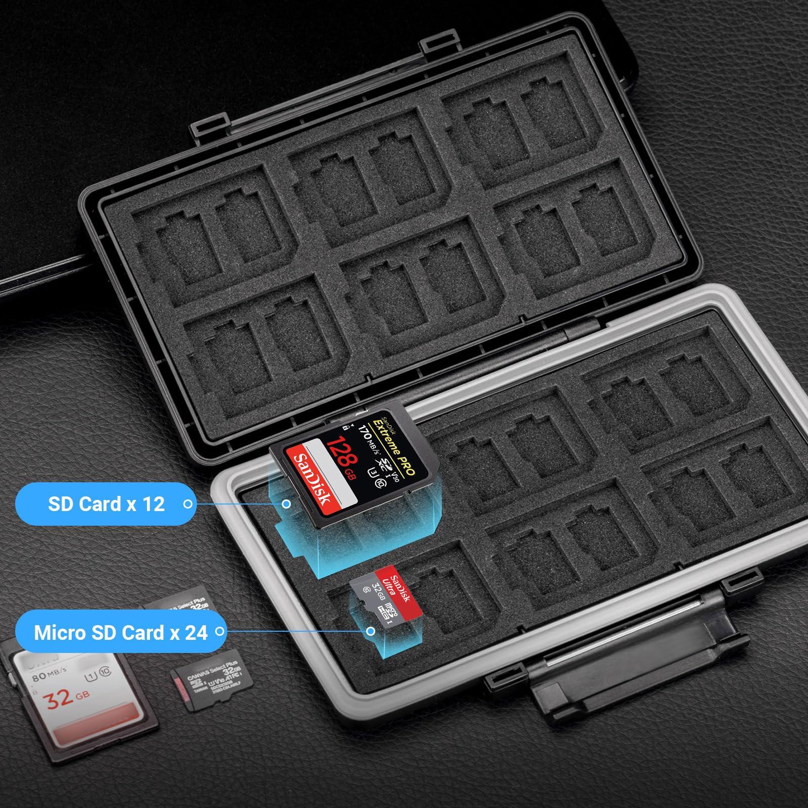 36 Slots Memory Card Case Water-Resistant Anti-Shock Memory Card Wallet for 24 Micro SD SDXC SDHC TF Cards and 12 SD SDXC SDHC Cards - Image 2