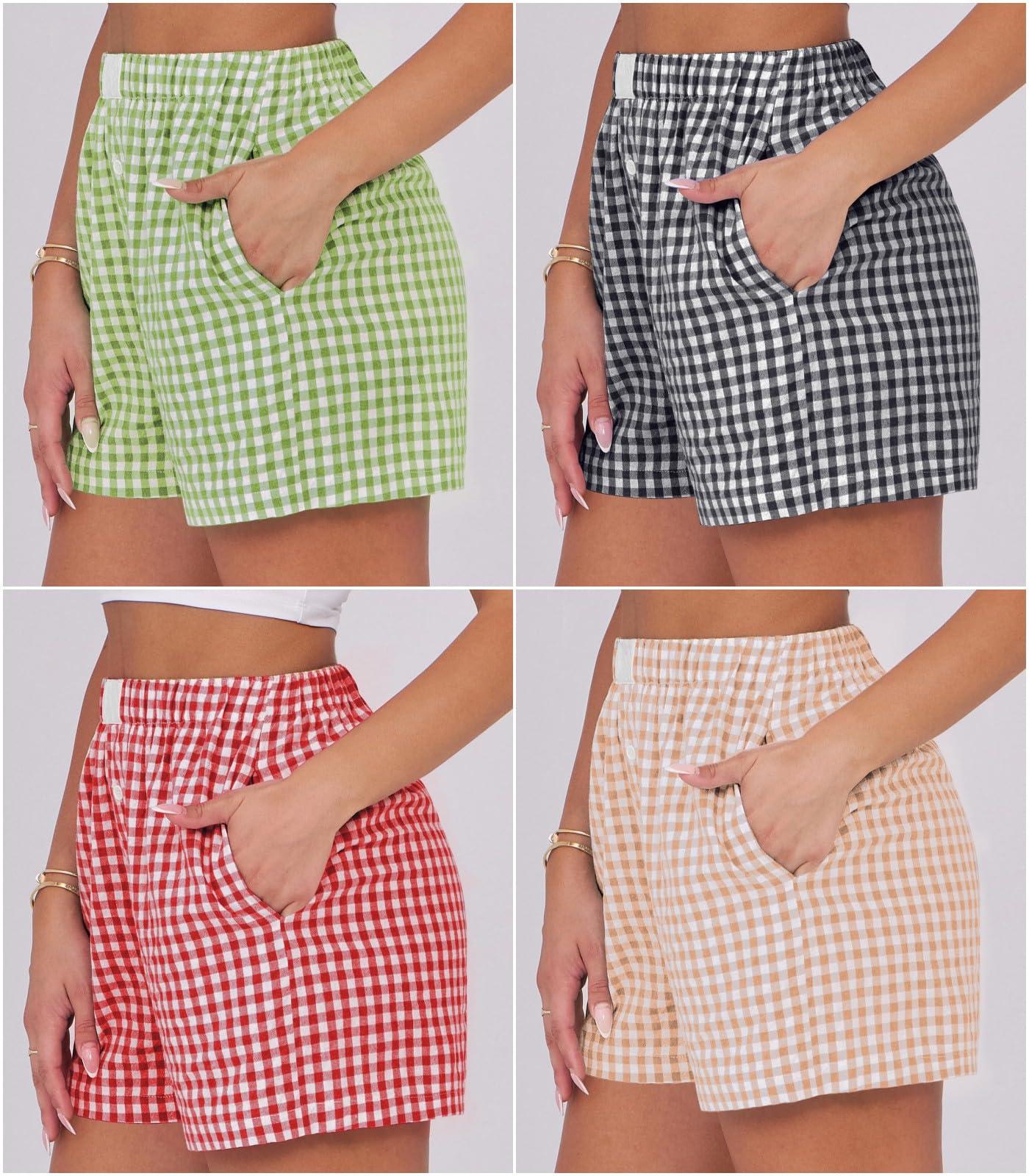 Lziizl Womens Boxer Shorts Cotton Summer Casual Pajama Y2K Sleep Gingham Plaid Shorts Bottom with Pockets - Image 4
