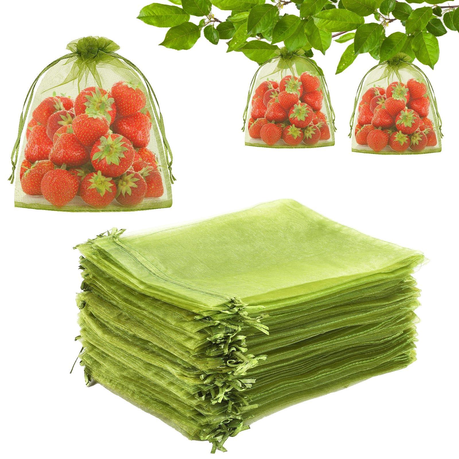 DECYOOL 120 PCS Fruit Protection Bags 4 X 6 inch, Green Fruit Bags for Fruit Trees Fruit Netting Cover Drawstring Mesh Bags Suit for Mangoes Tomatoes Fruit Trees Veggies Garden