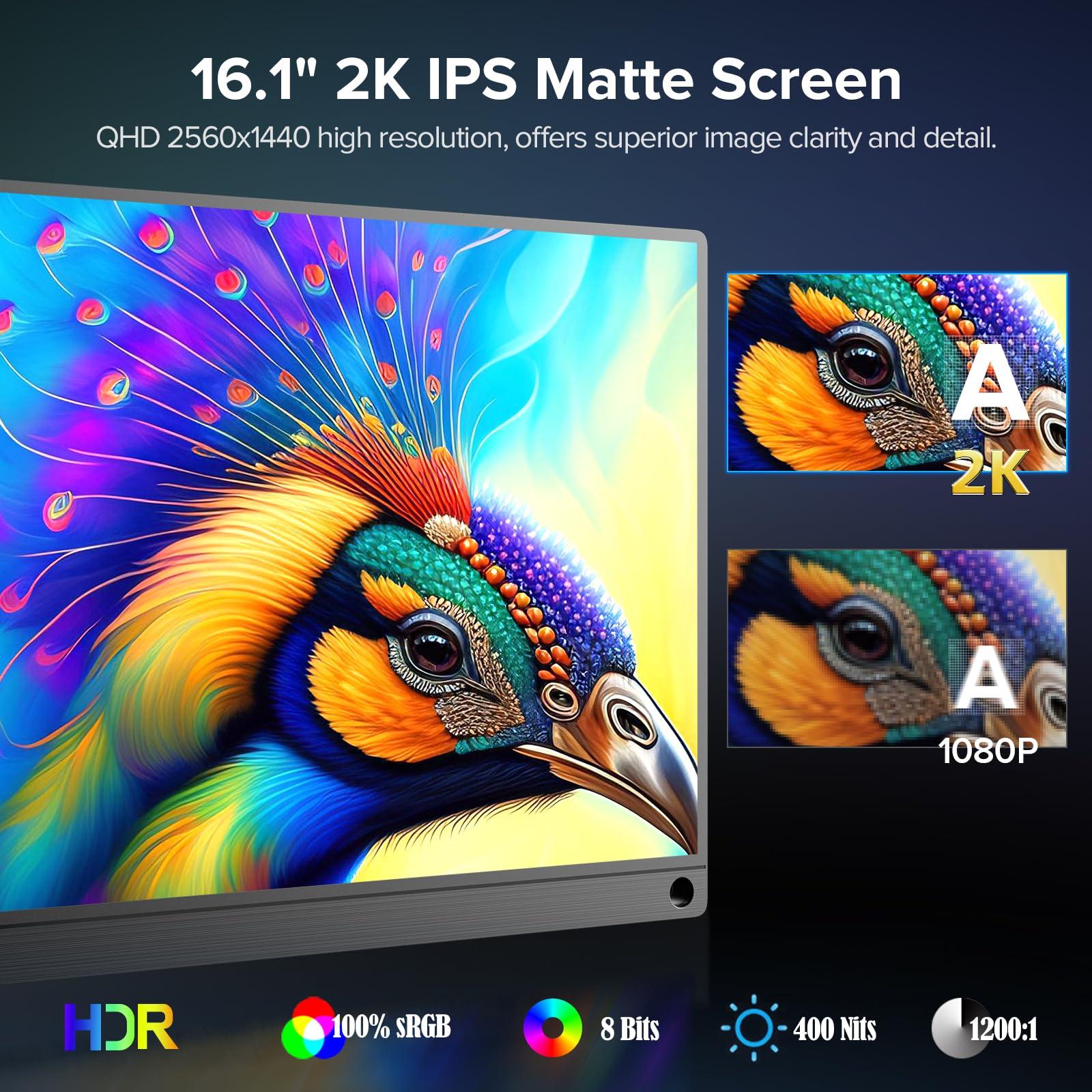 UPERFECT Portable Monitor 2K 144Hz 16.1", Portable Gaming Monitor for Laptop 2560x1440P QHD FreeSync HDR Ultra Slim, External Second Screen for PC Phone Game Console with Cover Stand - Image 3