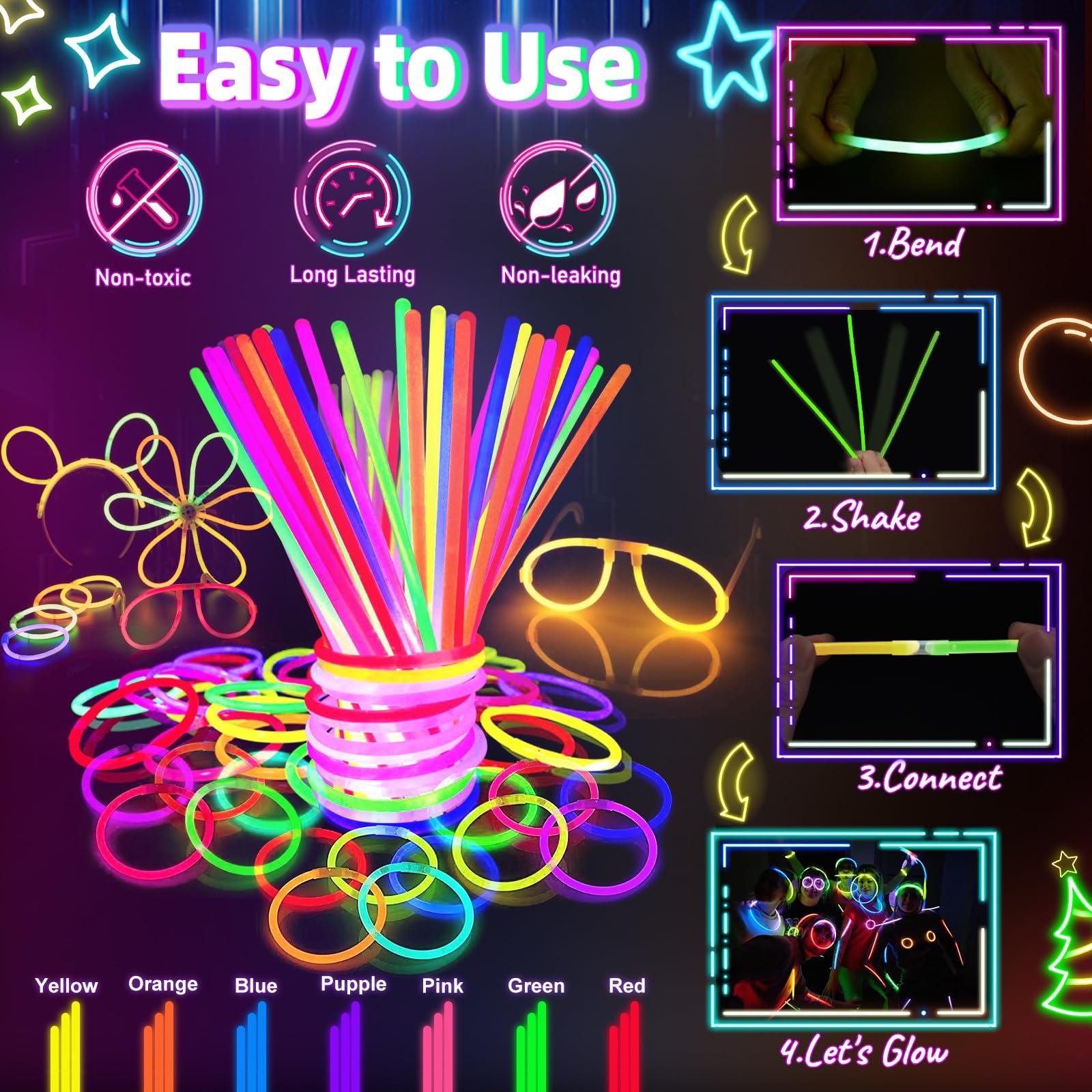 HONLYNE Glow in the Dark Supplies for Kids Adults, Light Up Party Favors, 56 LED Light Up Toys, 100 Glow Sticks Bulk Party Pack DIY Glasses Headbands Necklaces for Neon Party Supplies & Decorations - Image 6