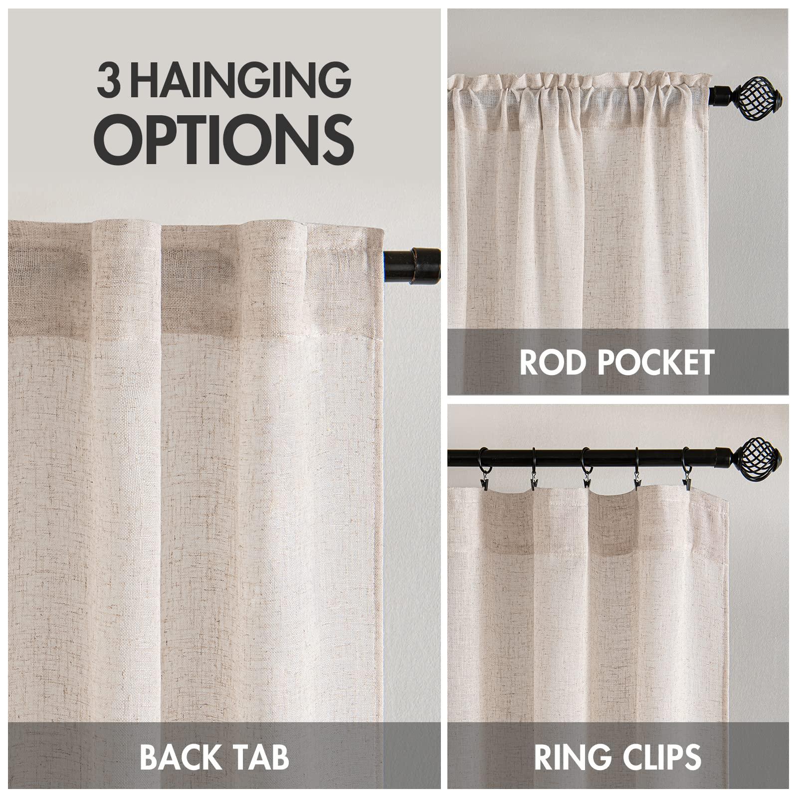 MIULEE Natural White Linen Curtains 84 Inch Long for Bedroom Living Room, Soft Thick Linen Textured Window Drapes Semi Sheer Light Filtering Rod Pocket Back Tab Neutral Farmhouse Cream Ivory 2 Panels - Image 3