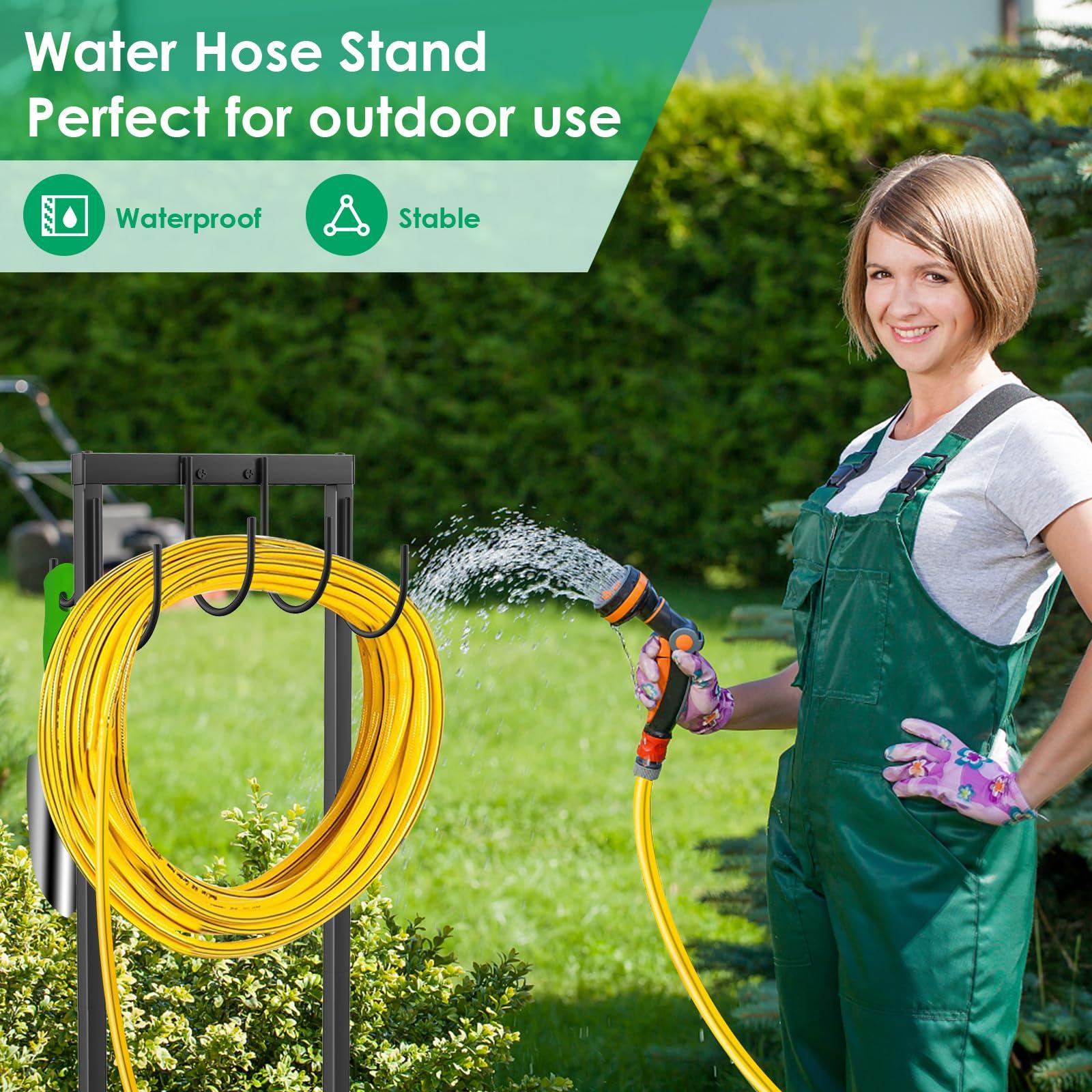 TomCare Garden Hose Holder Water Hose Holder with 4 Spikes Freestanding Garden Hose Storage Stand Sturdy Hose Hanger Heavy Duty 6 Hooks Hose Organizer for Outside, Black - Image 6