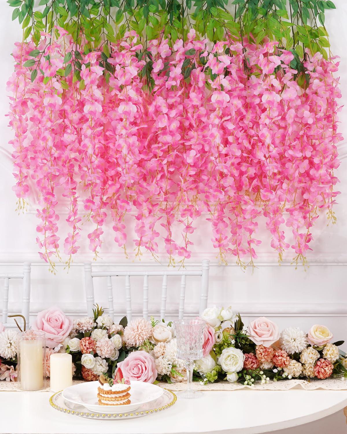 40 Pack Wisteria Hanging Flowers,Hanging Flowers,Fake Wisteria, Hanging Flowers for Decoration,Artificial Flowers,Vines for Bedroom, Wisteria for Wedding Decorations for Home Party(3.6 Ft/Pcs, Pink) - Image 4