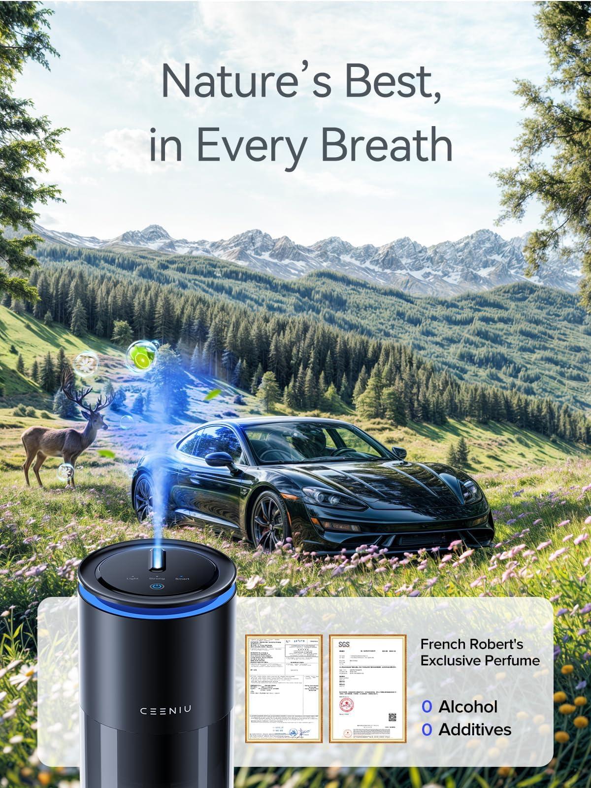 Ceeniu Smart Car Air Freshener, Enlarged Spray Nozzle, Advanced Ultrasonic Diffuser CF12 Pro, Auto On/Off, Adjustable Mode, 60-Day Powerful Battery, Ambient Light, Luxury Cologne Scent, Lasts 4 Months - Image 8