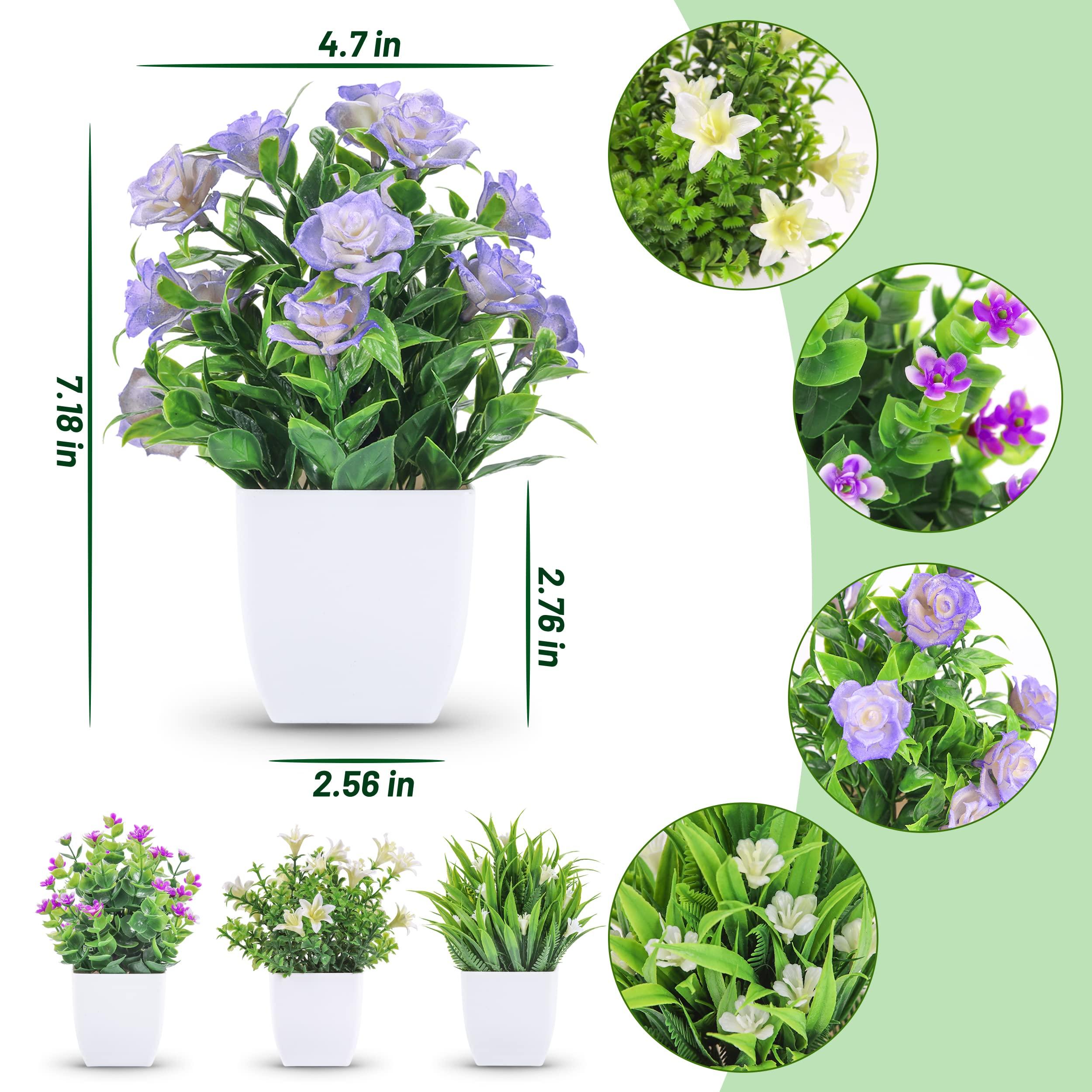 Der Rose 4 Pack Small Fake Plants Mini Artificial Faux Plants with Flowers for Home Room Farmhouse Bathroom Decor Indoor - Image 3