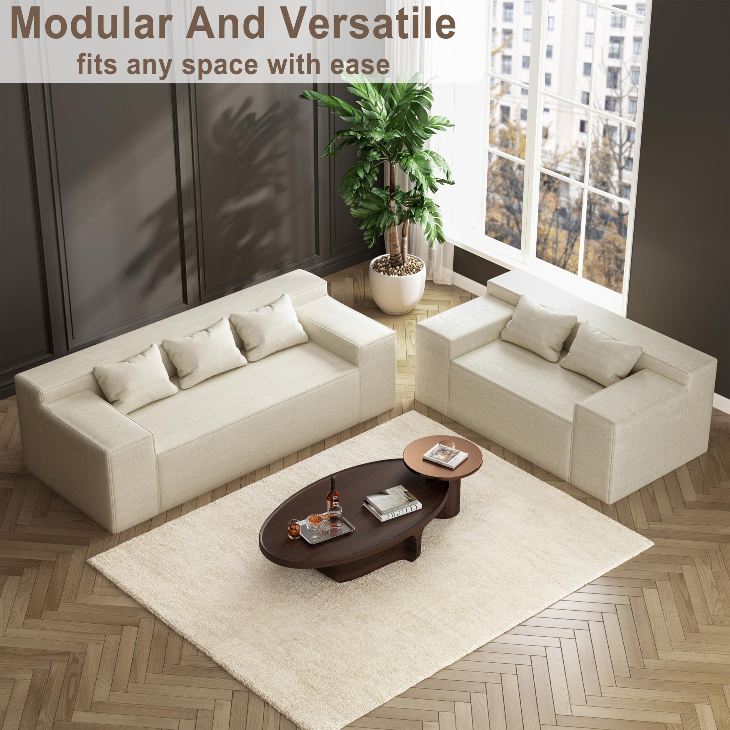 Modern 3-Seater Sofa, Hybrid Sofa in a Box, No Assembly Required, Comfy Sofa Couch with 3 Matching Pillows, Cat-Scratch Resistant Linen, Couch for Living Room or Bedroom, Beige - Image 6