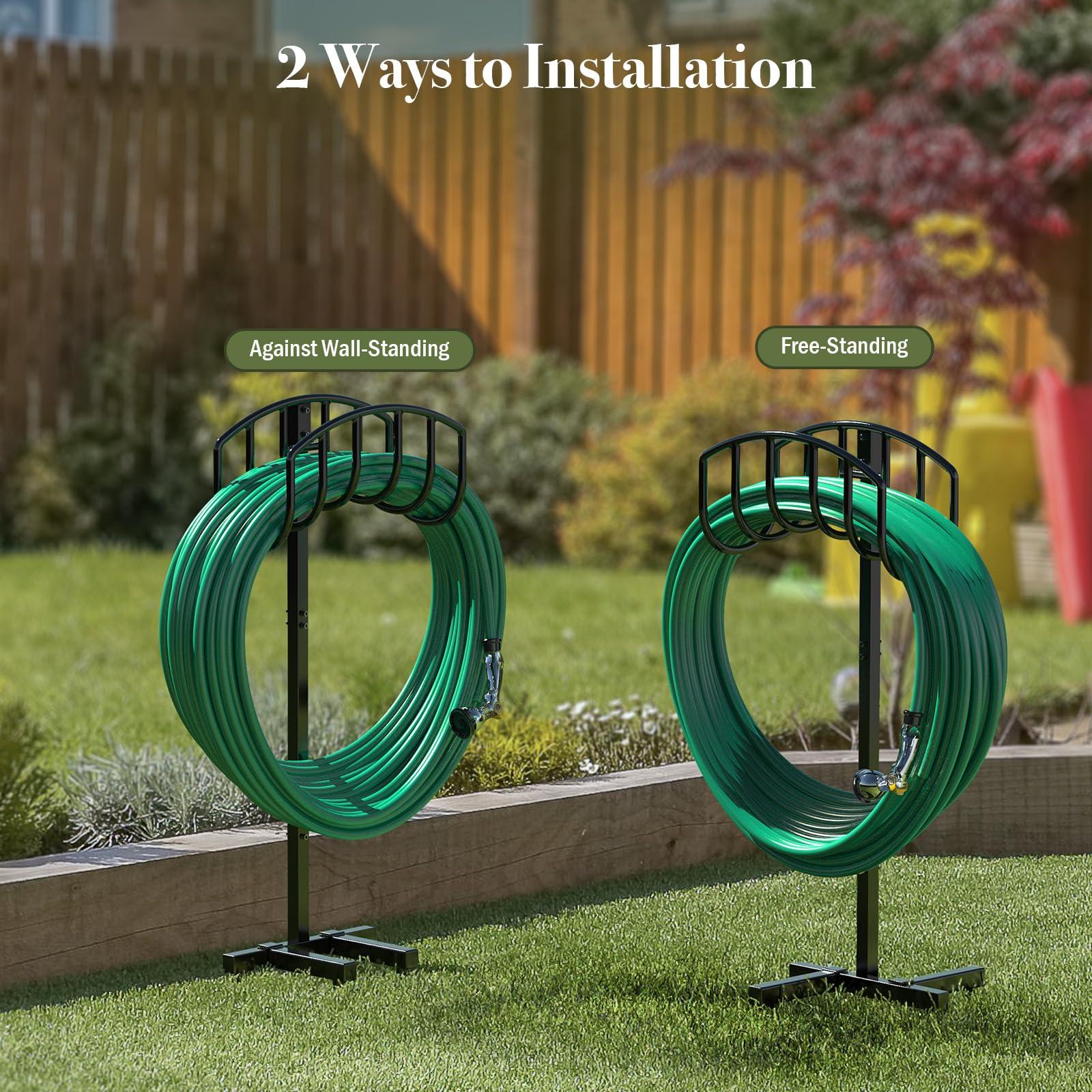 Winpull Garden Hose Holder Detachable Heavy Duty Metal Water Hose Hanger, Freestanding Hose Storage Stand Rack for Outside (Black) - Image 5