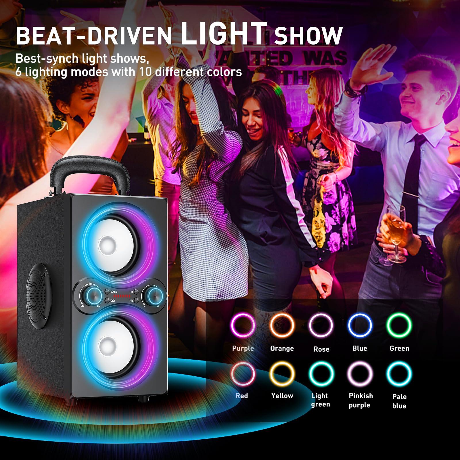 TPyesss Bluetooth Speakers, 80W(Peak) Wireless TWS Portable Bluetooth Speaker, Beat-Driven Lights, 100dB Loud Stereo Speaker with BassUp, Speakers with Subwoofer for Outdoor, Party, Camping - Image 4