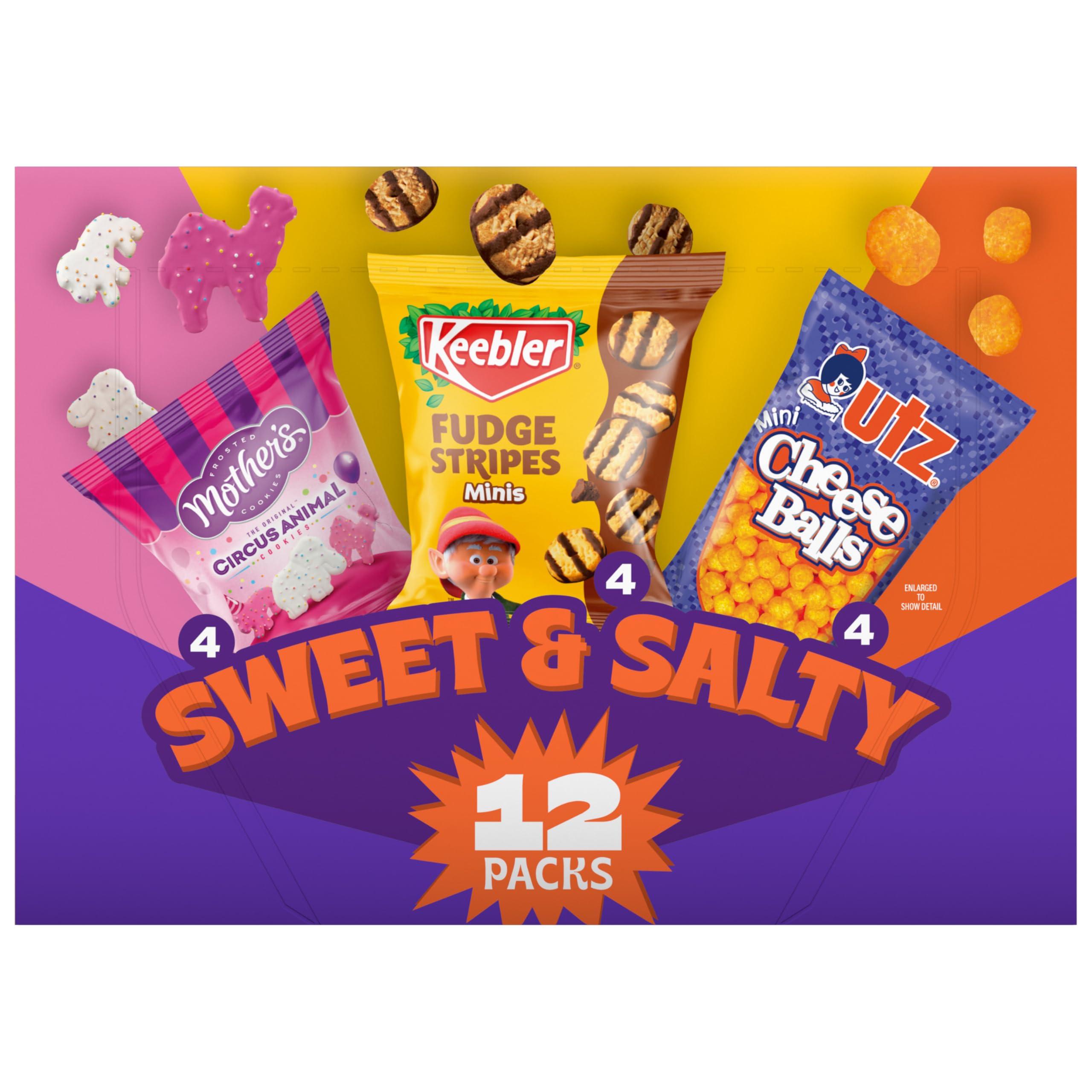 Keebler Sweet & Salty Mix, Keebler Fudge Stripes, Mother's Circus Animals, Utz Mini Cheese Balls, 1 Oz. (Pack of 12)