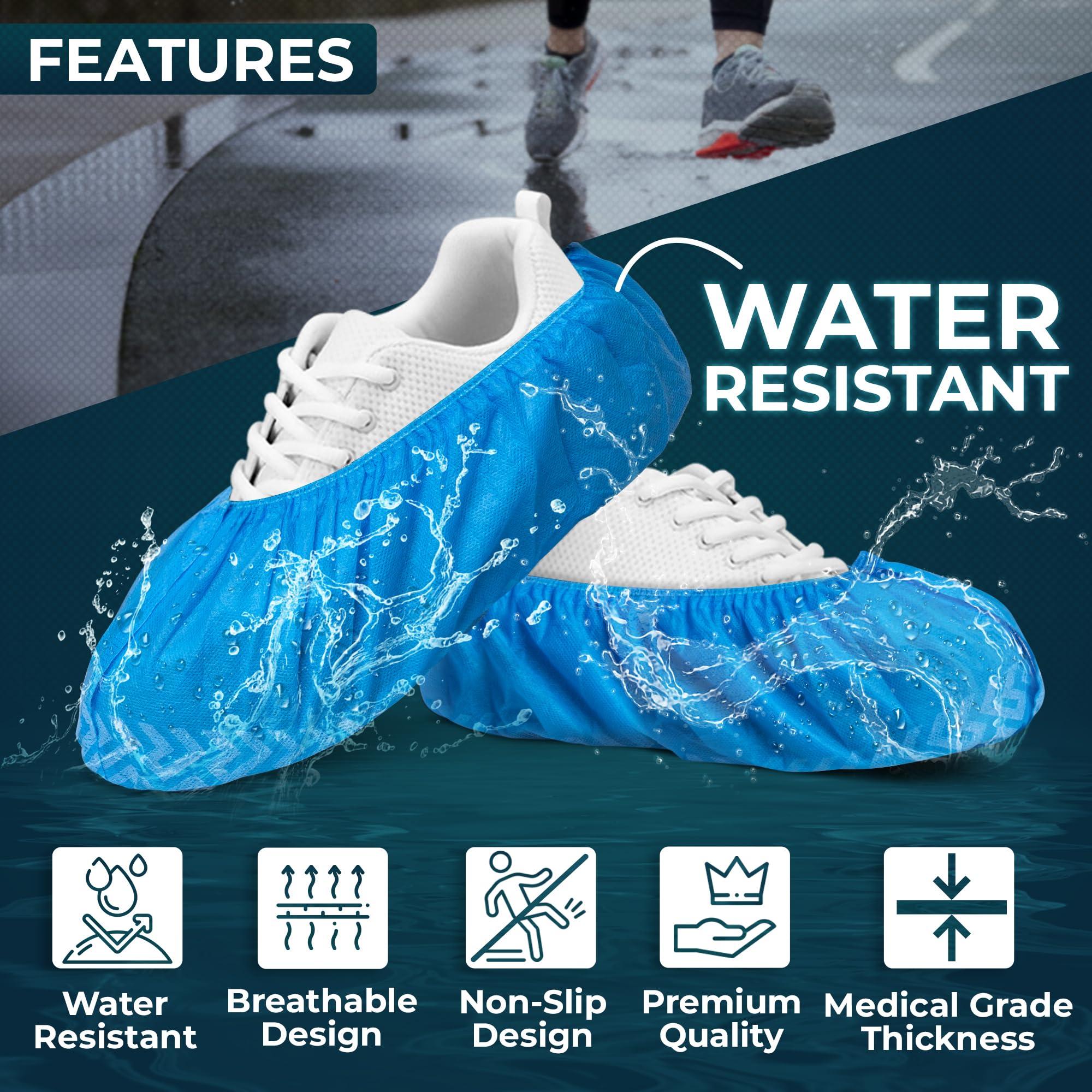 Blue Shoe Guys Premium Disposable Boot & Shoe Covers Booties | 100 Pack | Durable, Non-Slip, Non-Toxic, Water Resistant, Recyclable Protectors for Indoor & Outdoor | Large Size Fits Most Shoes - Image 2