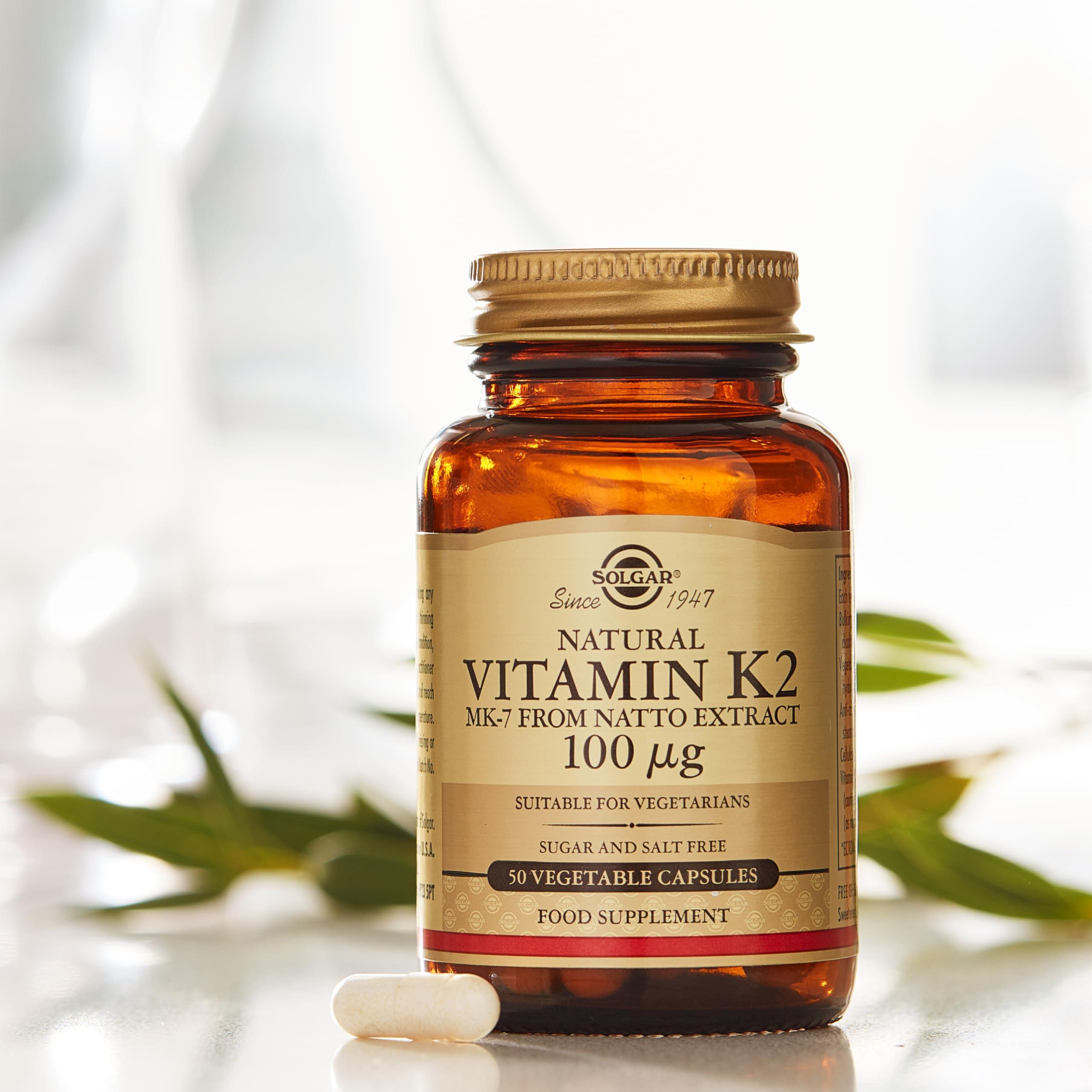 Solgar Vitamin K2 MK7 100mcg Vegetable Capsules Supports Bone Health Natural Whole Food Source from Natto Extract NonGMO Gluten Free Servings, Original, 50 Count - Image 6