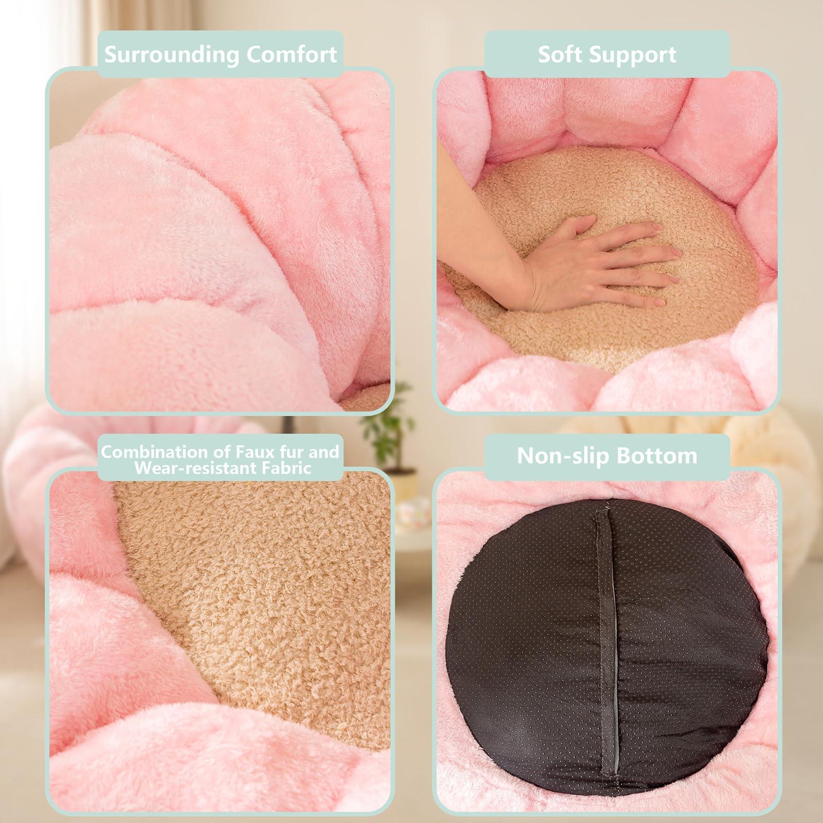 IEVENW Pumpkin Bean Bag Sofa Chair, Bean Bag Chair with Filler for Teens, Kids, Toddler, Comfy and Lazy Sofa for Dorm, Apartment, Living Room and Bedroom, Pink - Image 6