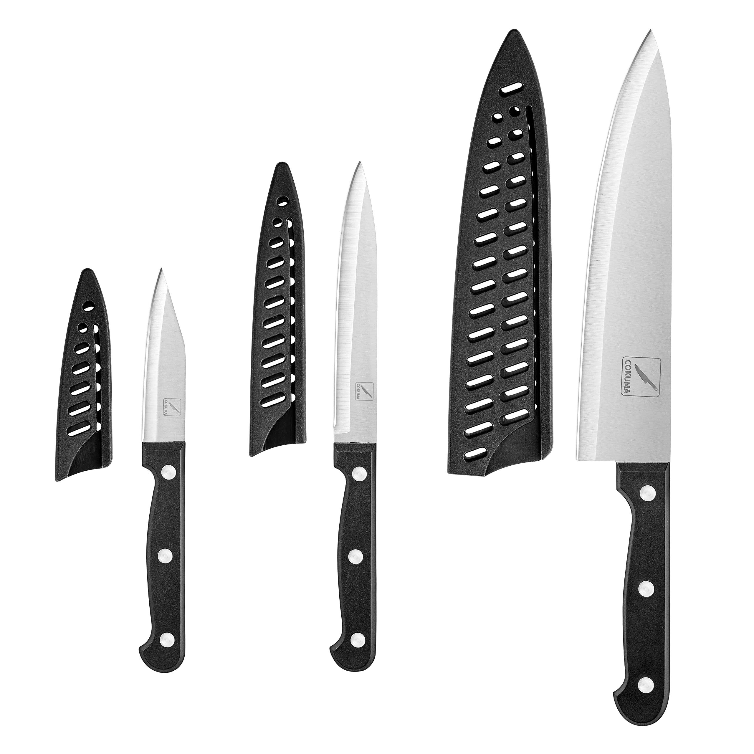 COKUMA Kitchen Knife, 3-Pcs Knife Set With Sheath, 8 Inch Chef Knife, 4.5 Inch Utility Knife, 4 Inch Paring Chef Knife, Stainless Steel, Black - Image 3