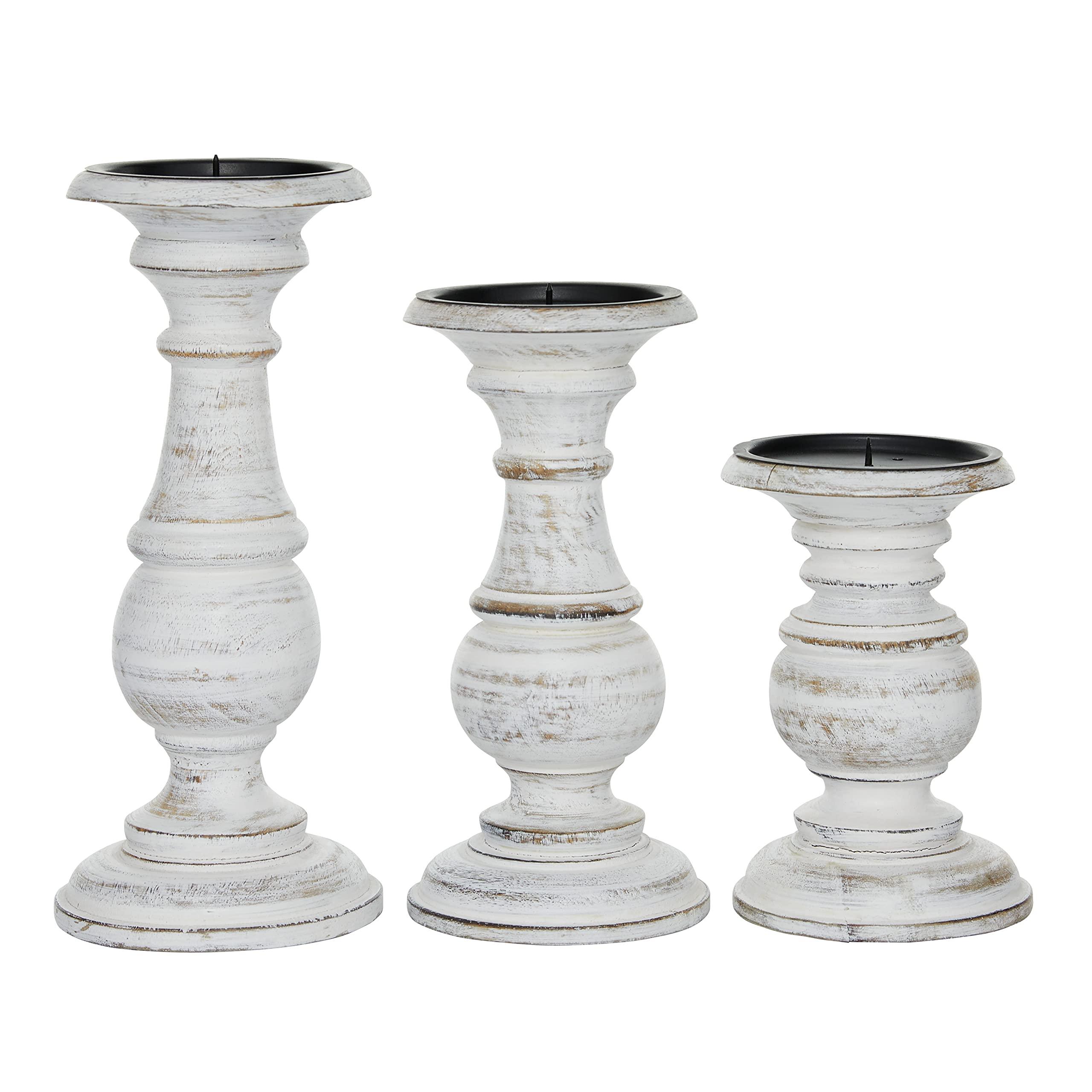 Deco 79 Mango Wood Decorative Candle Holder Turned Style Pillar Candle Stand, Set of 3 Candlestick Holder 10", 8", 6”H, White - Image 11
