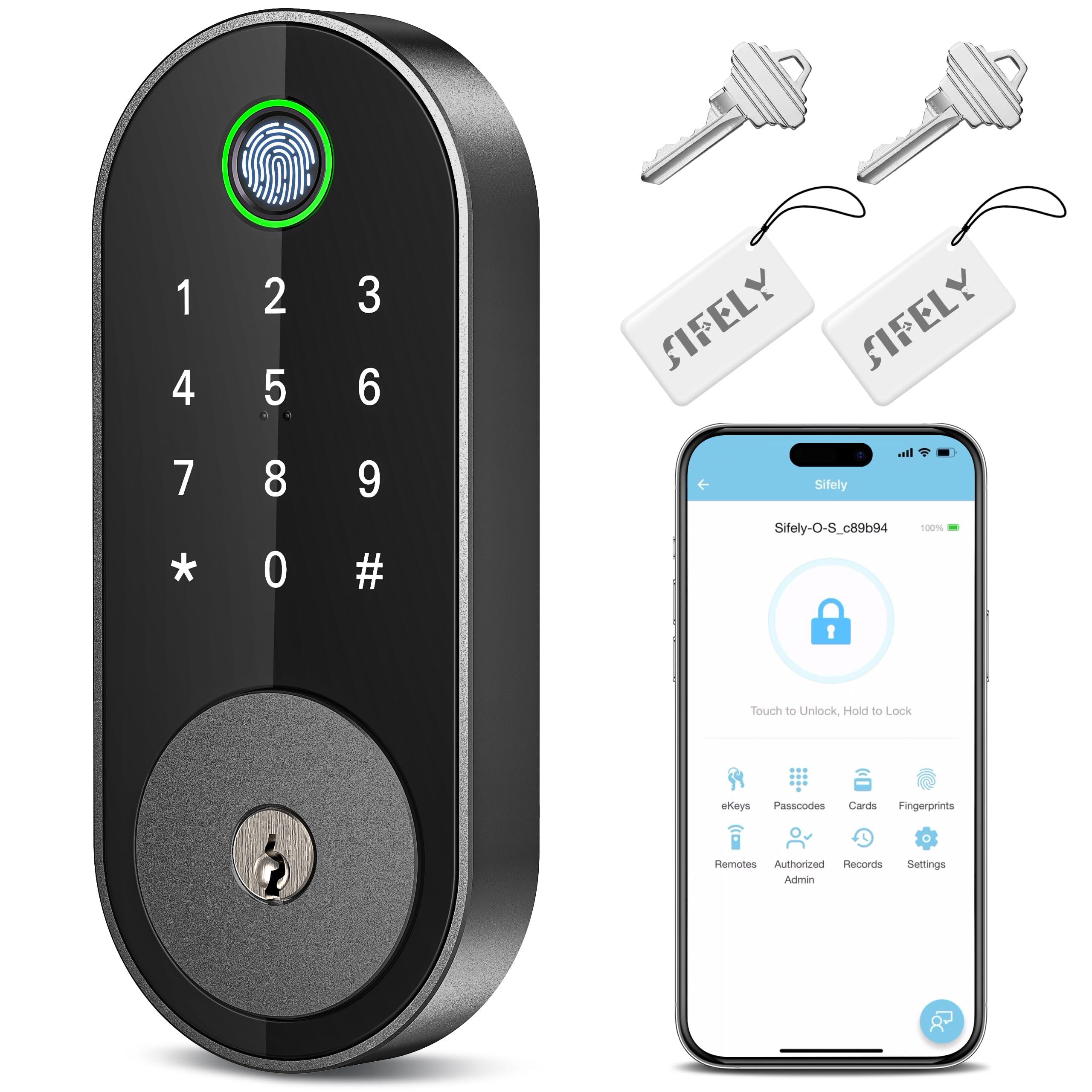Keyless-Entry Fingerprint Deadbolt Smart Lock: Sifely Keyless Entry Door Lock, Digital Door Keypad, Electronic Deadbolt with Fingerprint & Code Access, Auto Locking, Easy to Install (Black)