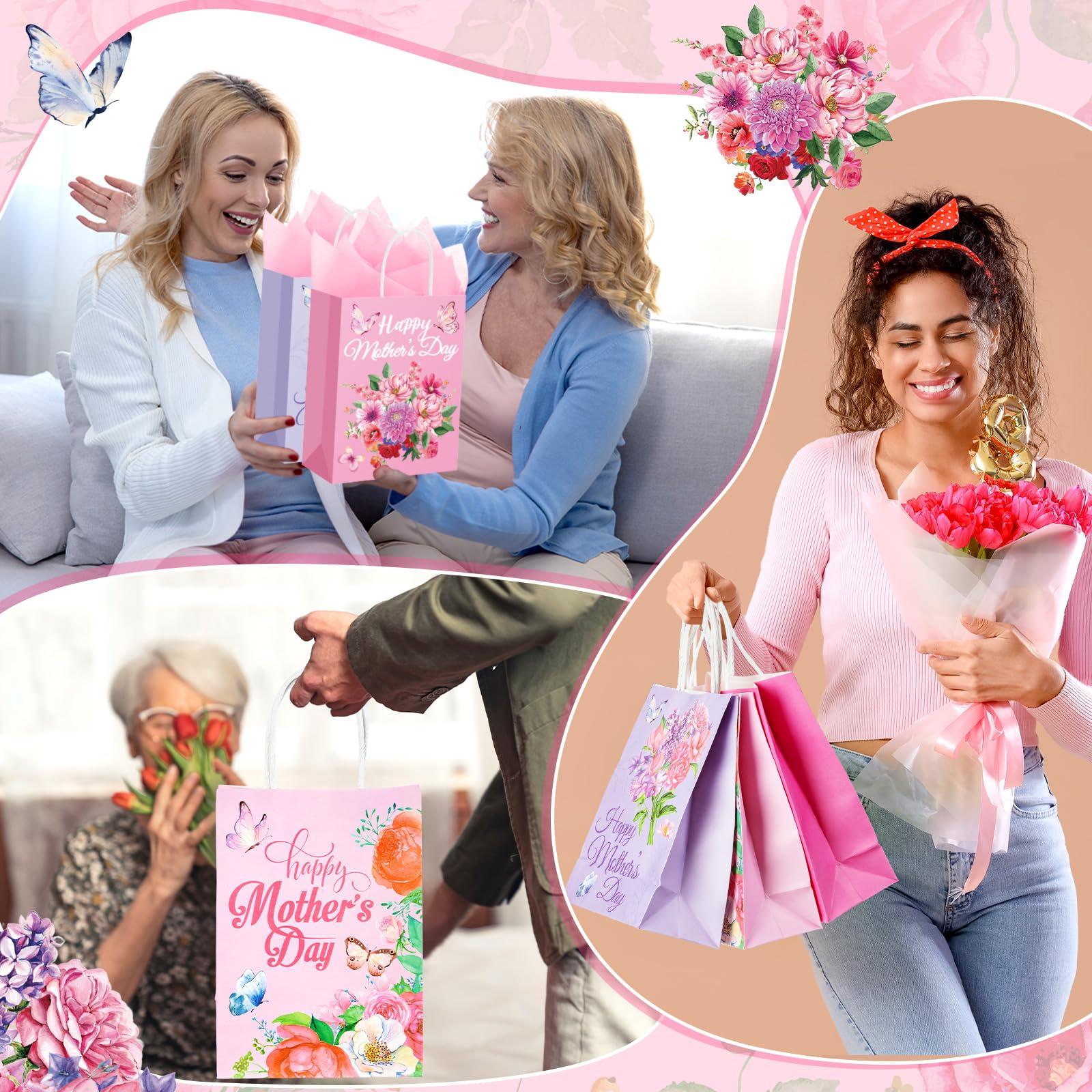 Kolldenn 100 Pcs Mother's Day Gift Bags Bulk Floral Happy Mothers Day Tissue Papers Floral Paper Bags with Handle for Mom Grandma Wife Mother's Day Gift Wrapping Supplies - Image 5