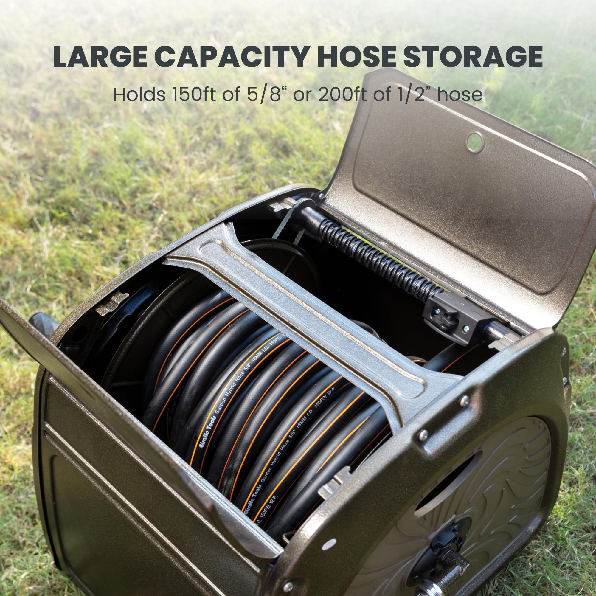 Giraffe Tools SW5 Metal Hose Reel Box, Heavy Duty Garden Hose Storage Reel Hideaway, Crank Handle, 150ft 5/8" Hose Capacity, Green - Image 6