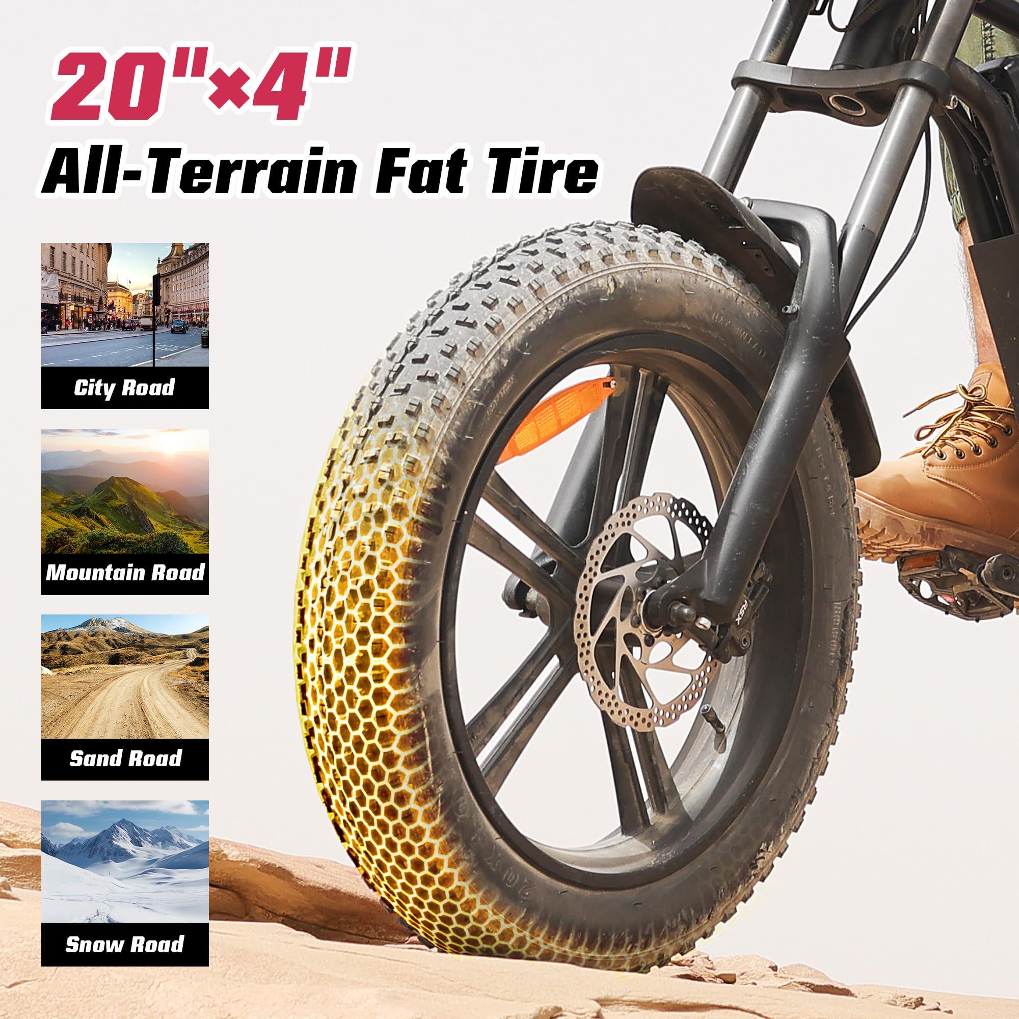 Windone E2/K20 Electric Bike for Adults, 48V 13Ah/15Ah Battery, Up to 28 MPH & 46.6/60 Miles (PAS), 750/1000W Peak Ebike with All-Terrain 20"/26'' Fat Tires, UL Certified, Moped E-Bike - Image 6