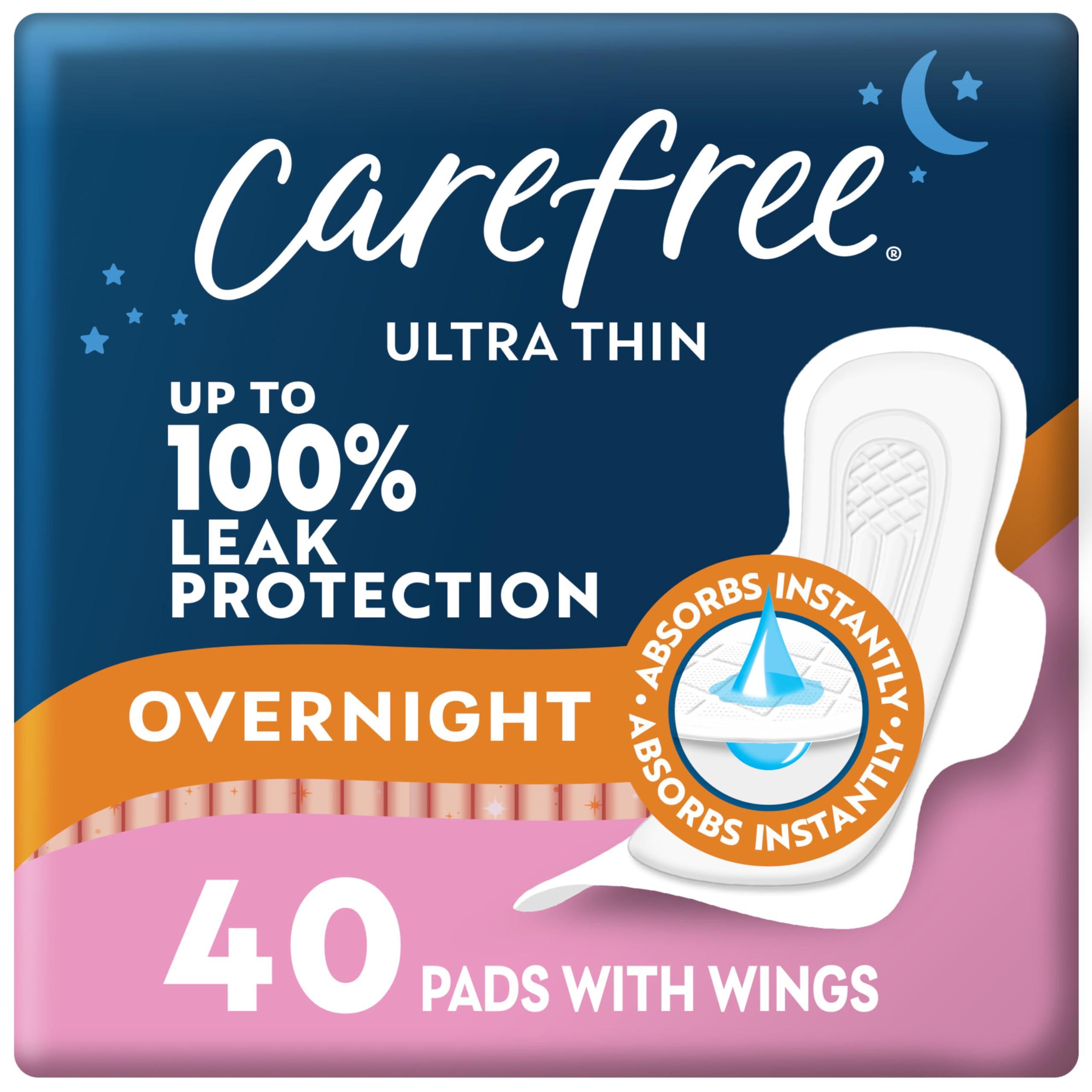 Carefree Ultra Thin Overnight Pads With Wings, 40ct