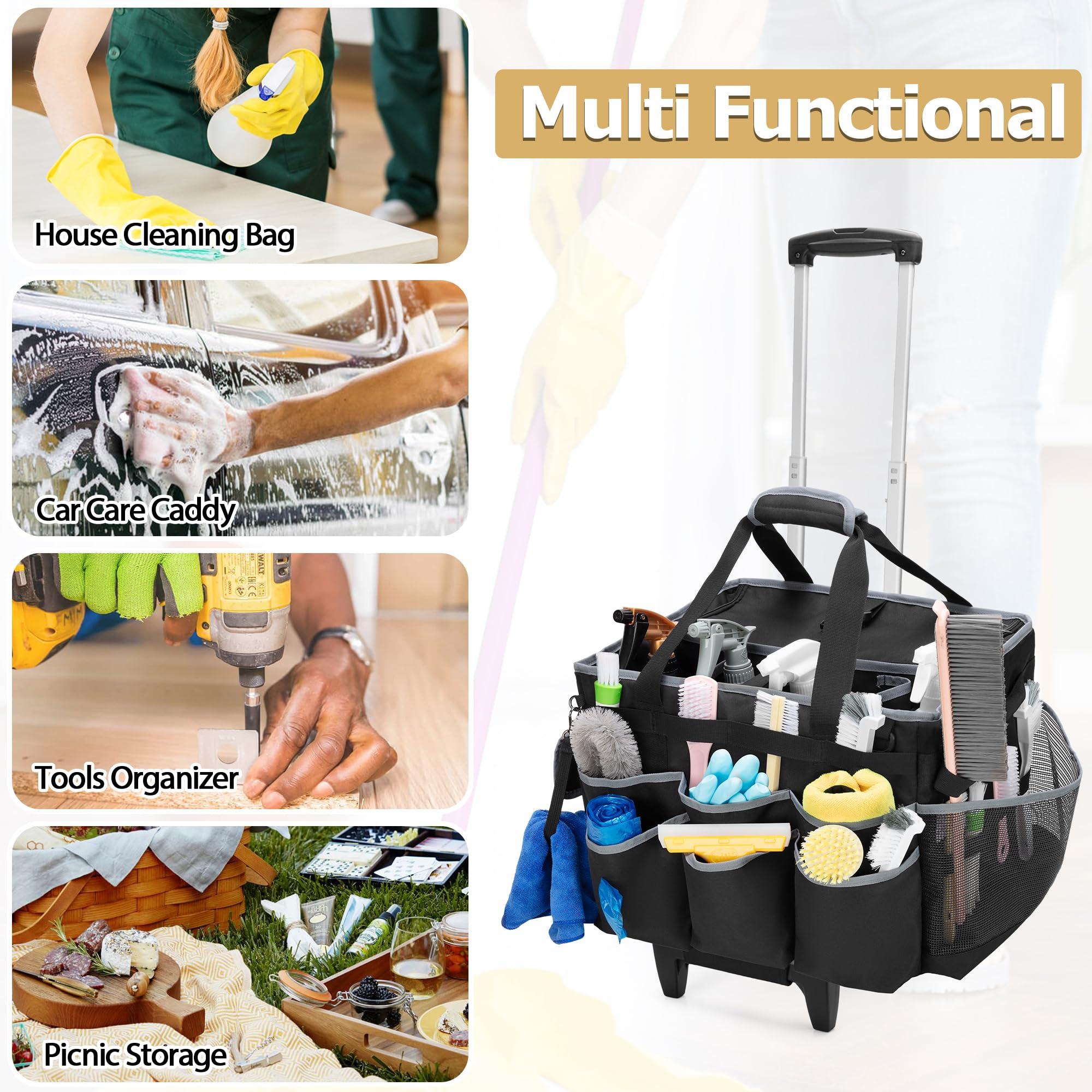 HODRANT Large Cleaning Caddy with Detachable Trolley & Shoulder Strap, Cleaning Supplies Bag with Handles & Support Plates, Cleaning Product Rolling Organizer for Car Wash and Housekeeping - Image 7