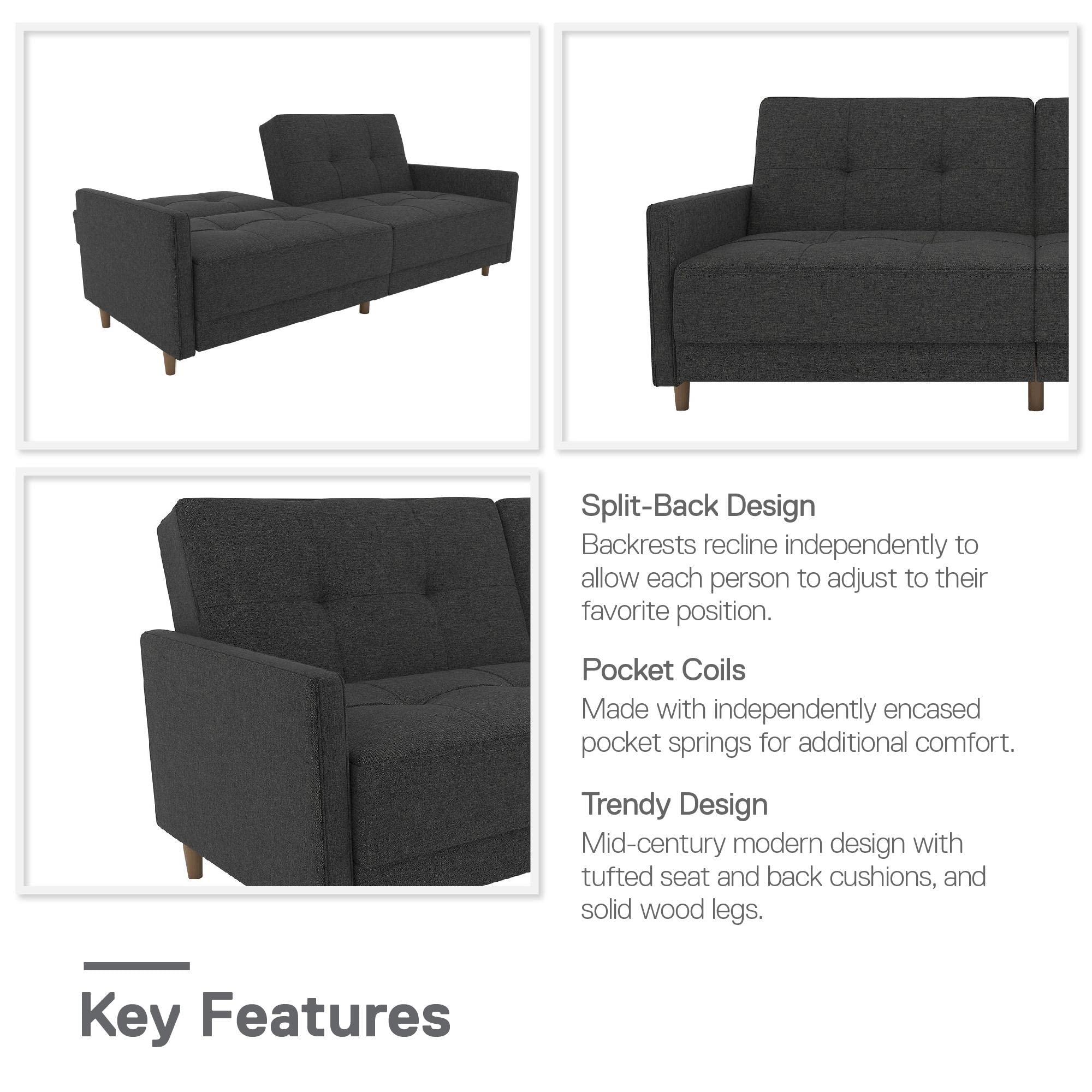 DHP Andora 76 Inch Futon Sofa Bed, Modern Upholstered Couch Sleeper with Button Tufted Back and Seat, Full, Grey - Image 10