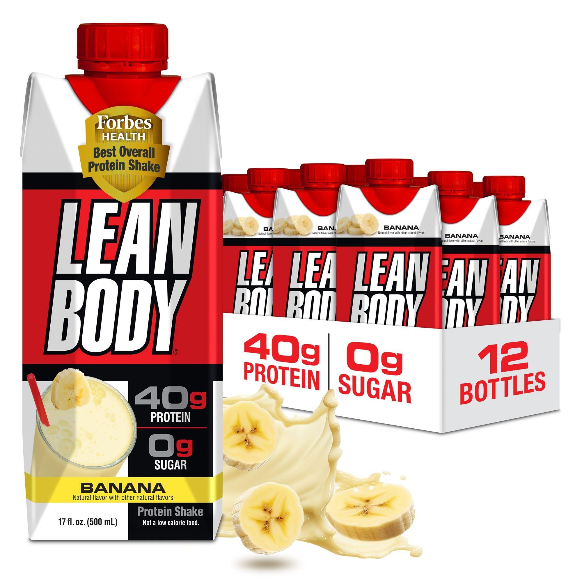 Lean Body Ready-to-Drink Banana Protein Shake, 40g Protein, Whey Blend, 0 Sugar, Gluten Free, 22 Vitamins & Minerals, 17 Ounce (Recyclable Carton & Lid - Pack of 12) LABRADA